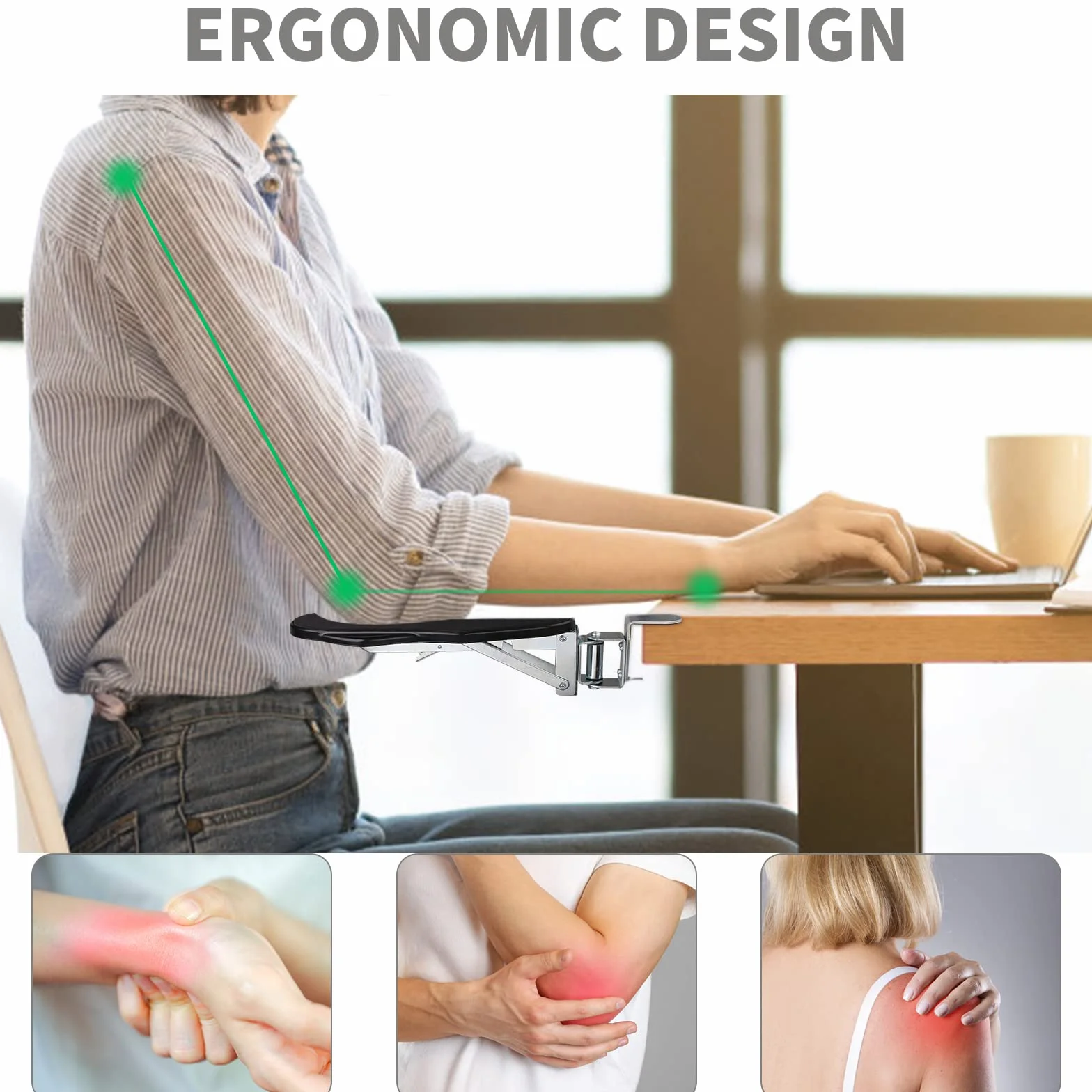 Supporto per Bracciolo da Scrivania Ergonomico Rotante a 180°, Regolabile per Ufficio, Nero