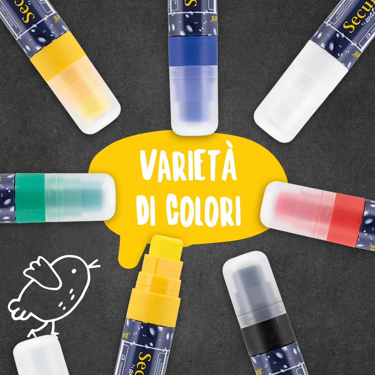 SECURIT Pennarello A Gesso Liquido Resistente all'Acqua Punta Grande 7-15mm Bianco