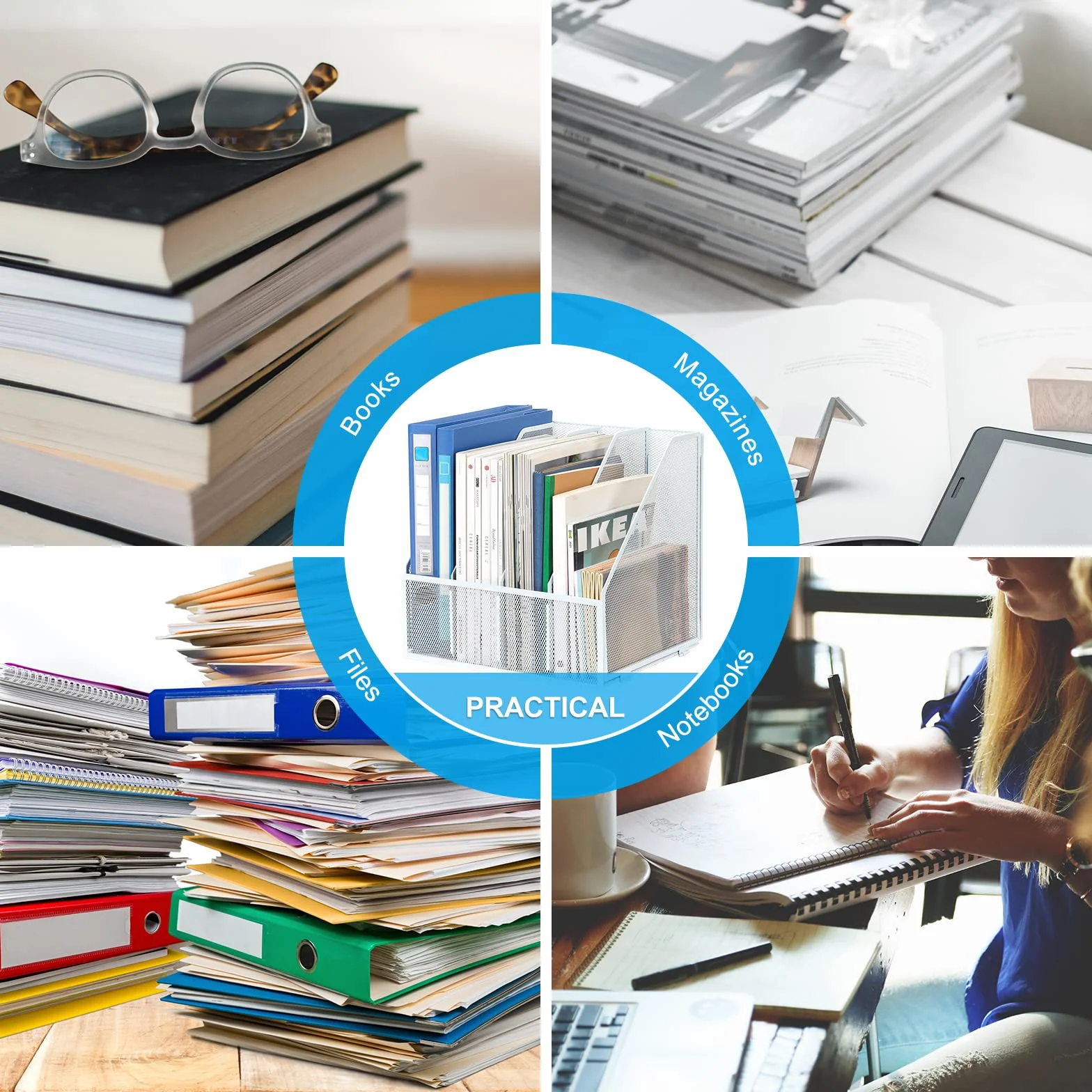 EasyPAG Portadocumenti da Scrivania A4 4 Compartimenti Metallo Rete,Vassoio Lettere,Ripiano Portacorrispondenza,Organizzatore Carta per Ufficio & Casa,Bianco