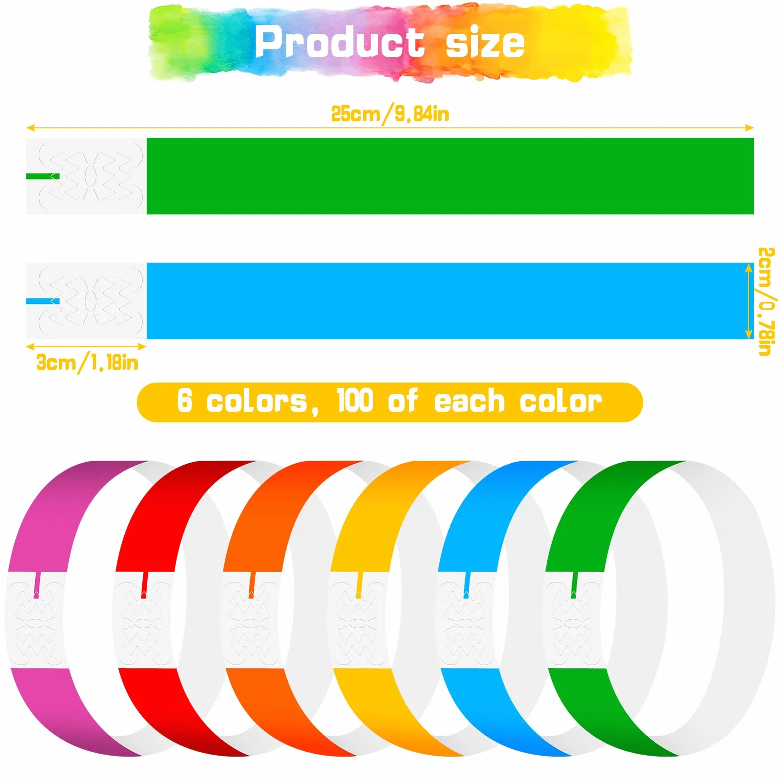 Braccialetti di Carta per Eventi, 25x2cm, Impermeabili, 600 Pz