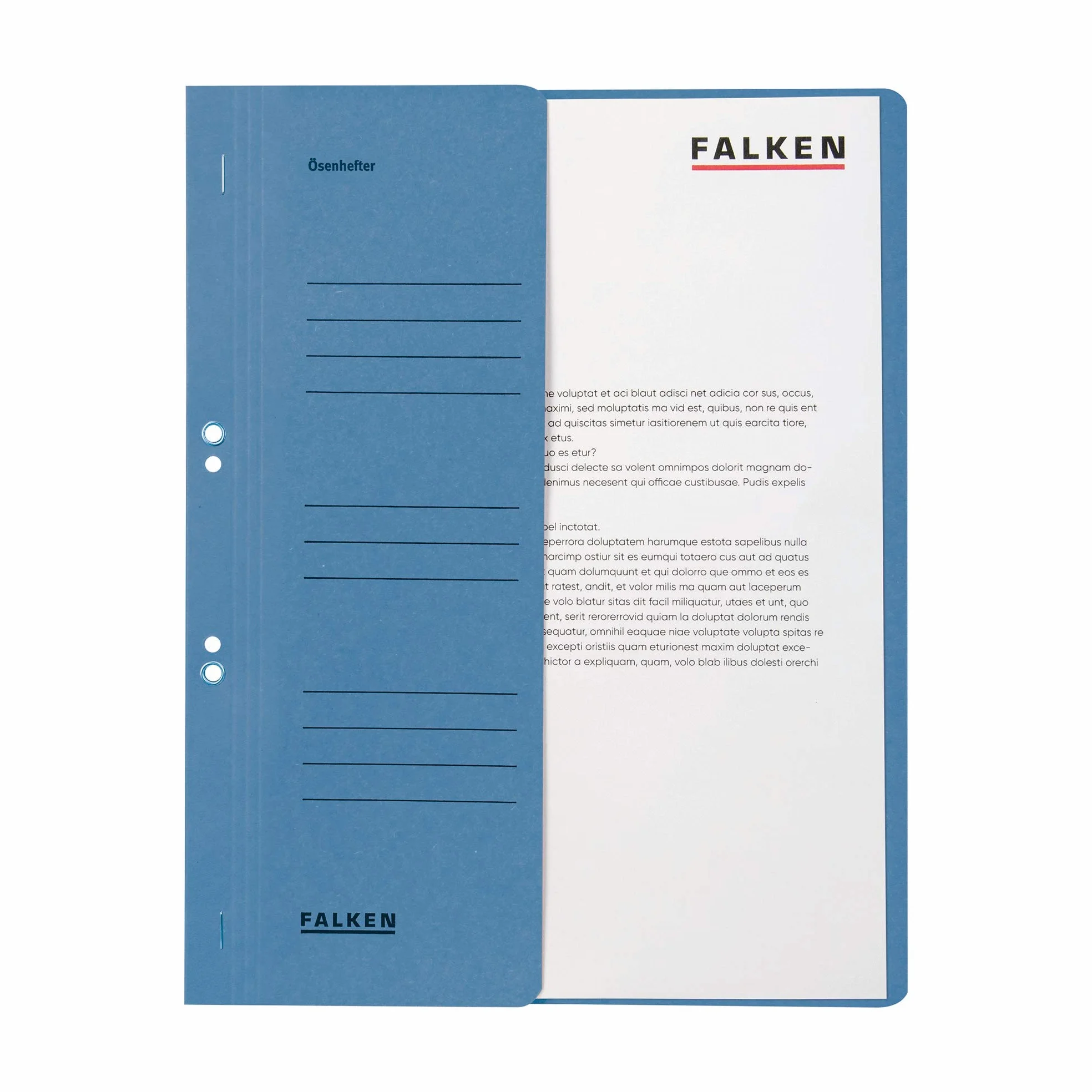 Falken, confezione da 50 raccoglitori con fori, originali Prodotti in Germania. Raccoglitori in cartone riciclato certificato Blauer Engel, con mezza copertina anteriore e rilegatura commerciale per DIN A4, blu