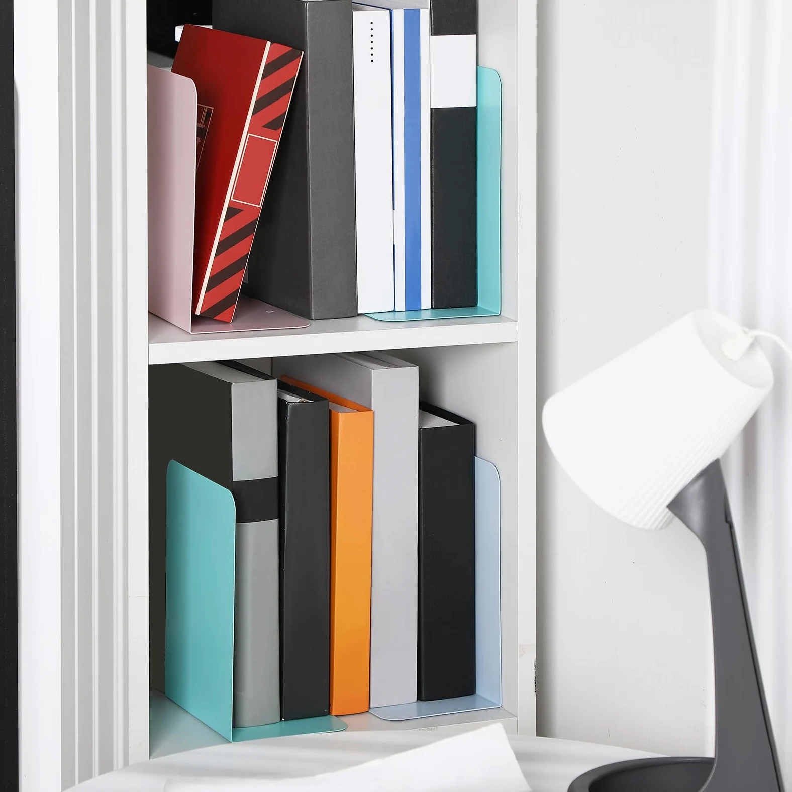 Beeveer 6 paia di fermalibri in metallo, fermalibri per scaffali, ufficio, biblioteca, fermalibri per libri pesanti, scrivania, casa, libreria, scuola (colori macaron)
