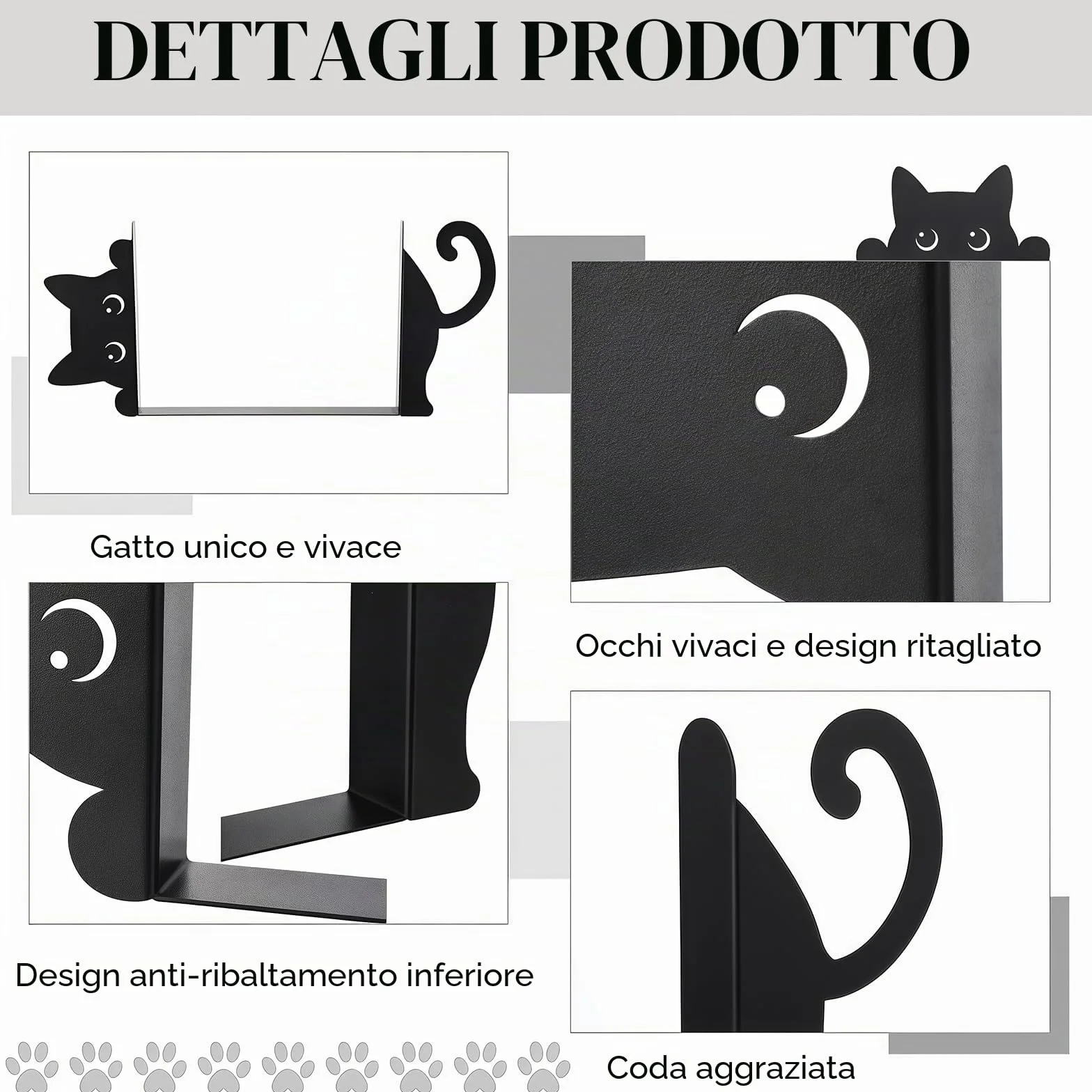 Gatto Curioso Fermalibri in Metallo 2 Stili Decorativi per Casa e Ufficio Regalo Lettori