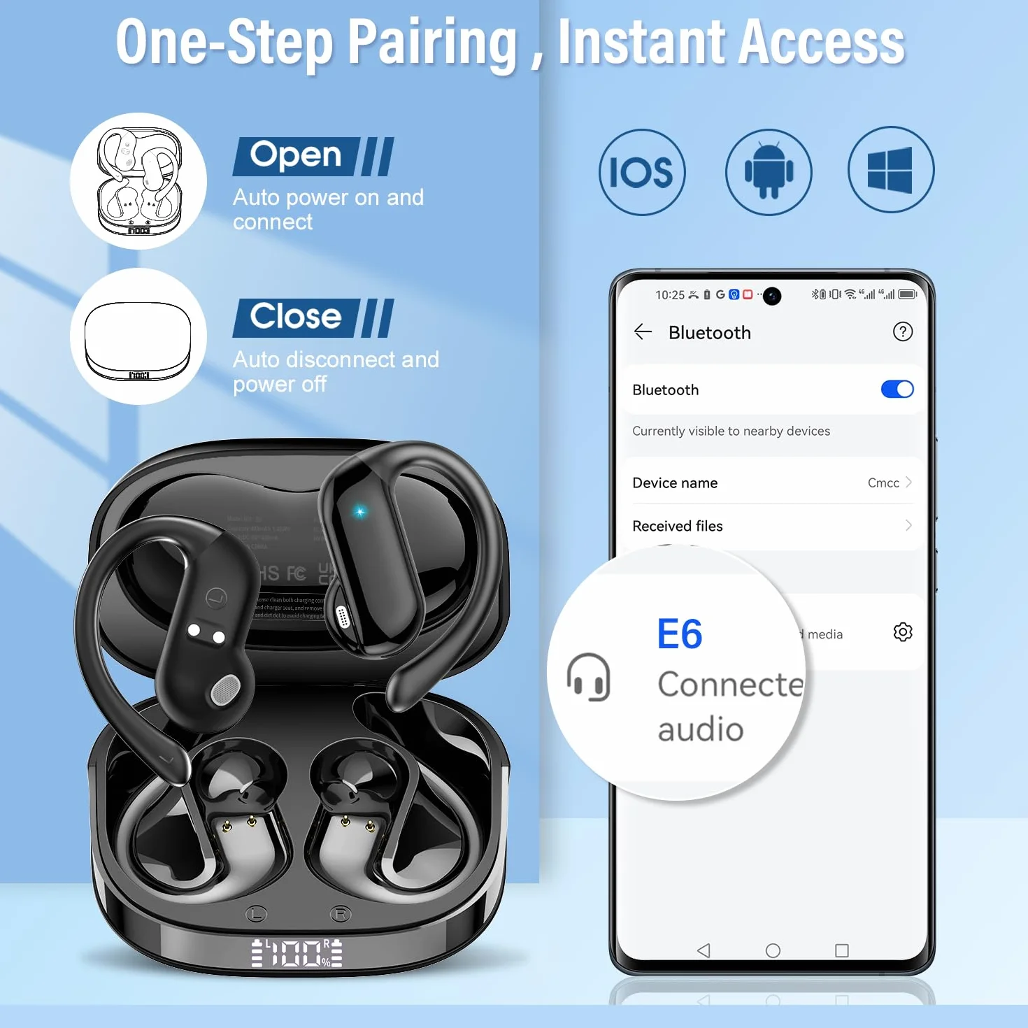 AI Cuffie Traduzione Simultanea, 3-in-1 Bluetooth 5.4 Cuffie Traduzione con 165 Lingue/8 Modalità, 42 Ore Open Ear Auricolari Bluetooth con APP e Codice Autorizz Permanente per Viaggi/Affari/Studio