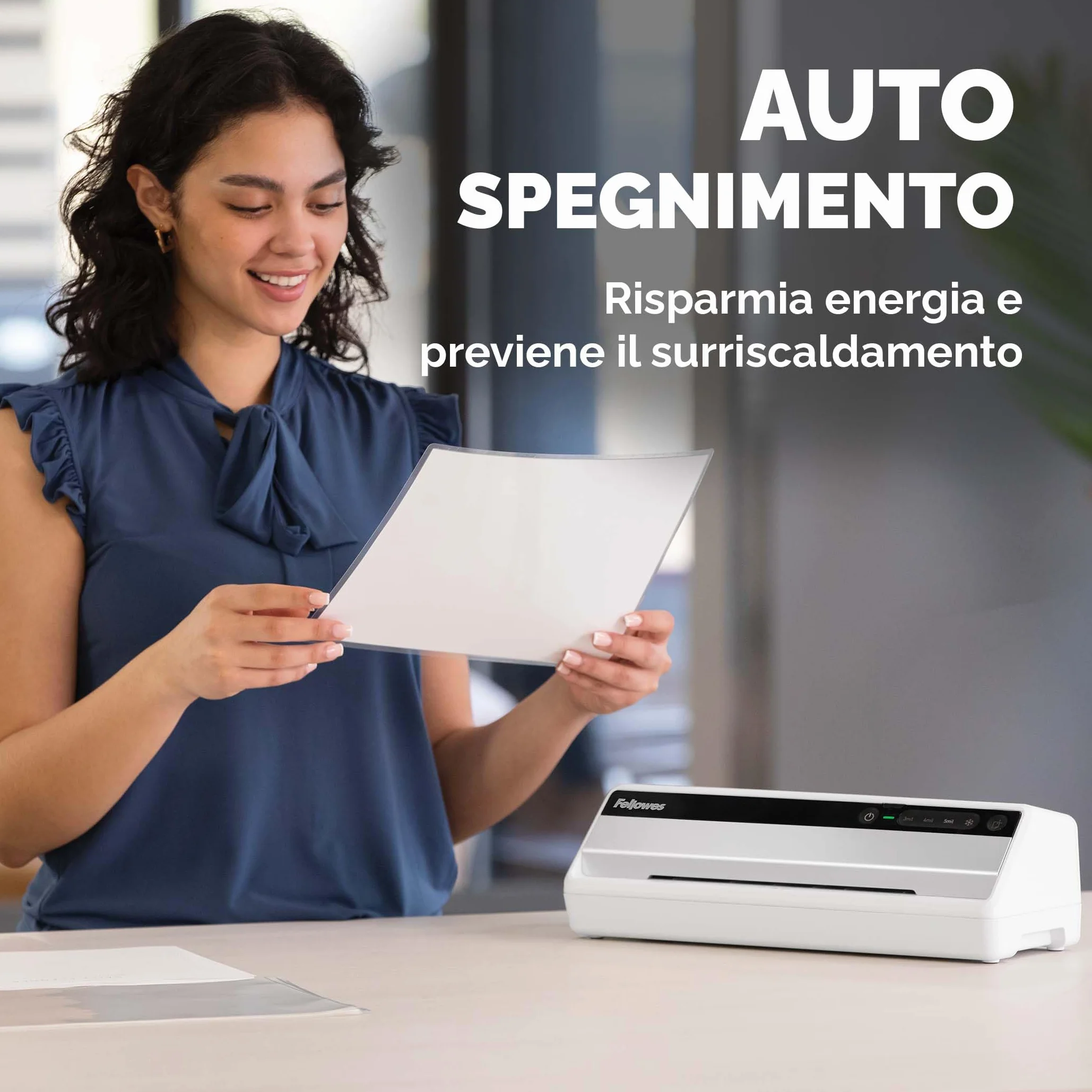 Fellowes Saturn A4 Plastificatrice per piccoli uffici – InstaHeat, pronta in 60 secondi, anti-inceppamento, spegnimento automatico – per pouches 80/100/125 micron – include 10 pouches – casa e ufficio