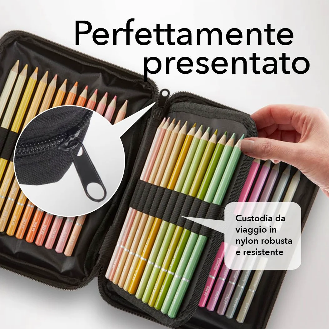 Castle Art Supplies Set di 48 Matite Colori Pastello - con Extra | Colori in tonalità delicate e sontuose per professionisti e artisti adulti - in solida custodia cernierata da viaggio