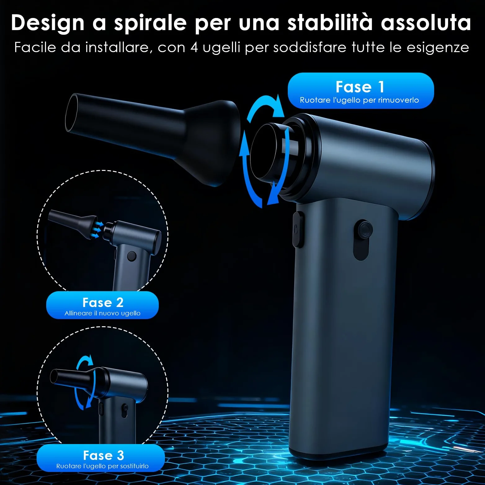 Soffiatore elettrico per la polvere, 180.000 giri/min, regolabile, 7500 mAh, ricaricabile tramite USB, set di pulizia per PC, laptop, auto, tastiere