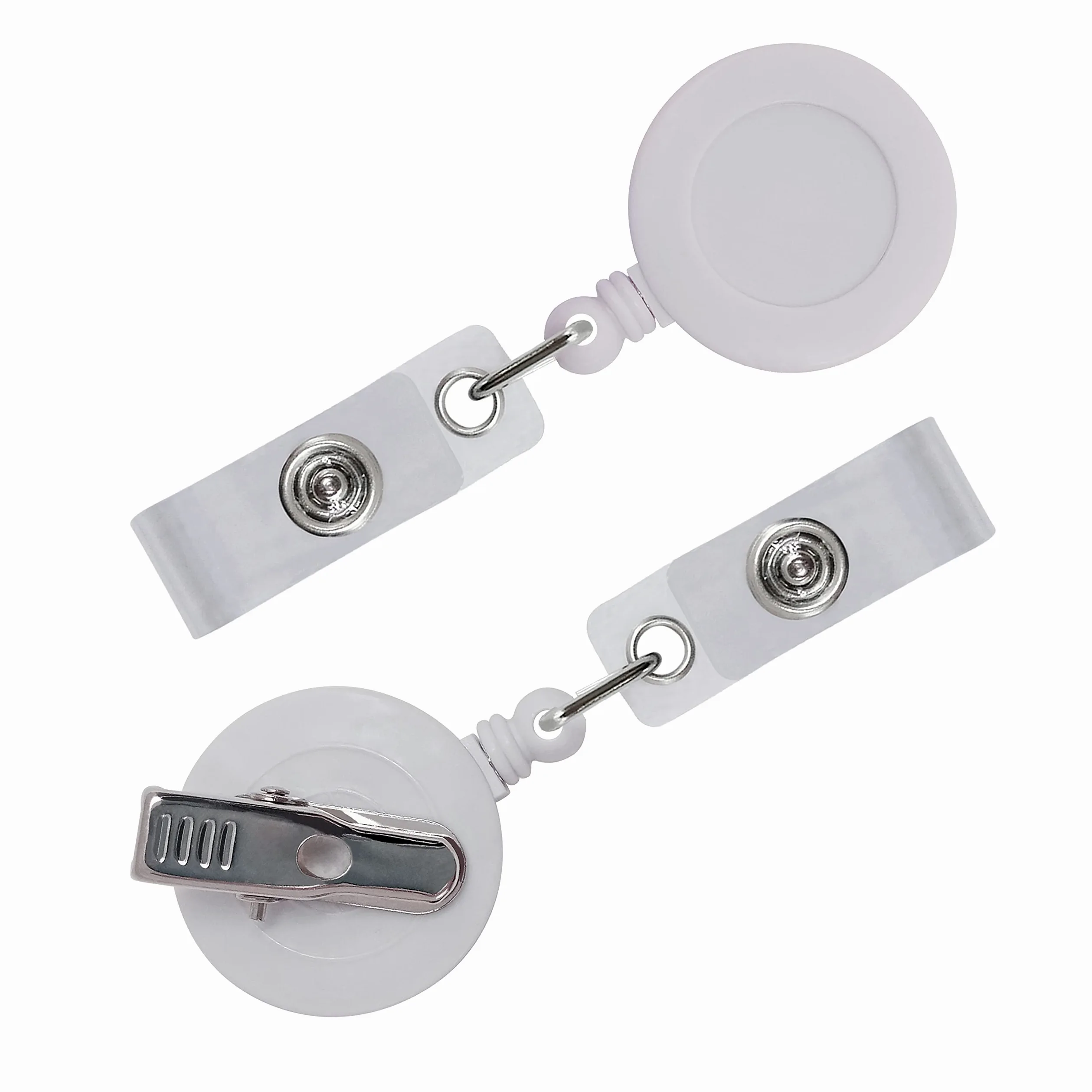 Premium Badges, confezione da 100 porta badge retrattili con clip a coccodrillo girevole, confezione da 100 pezzi, colore: bianco