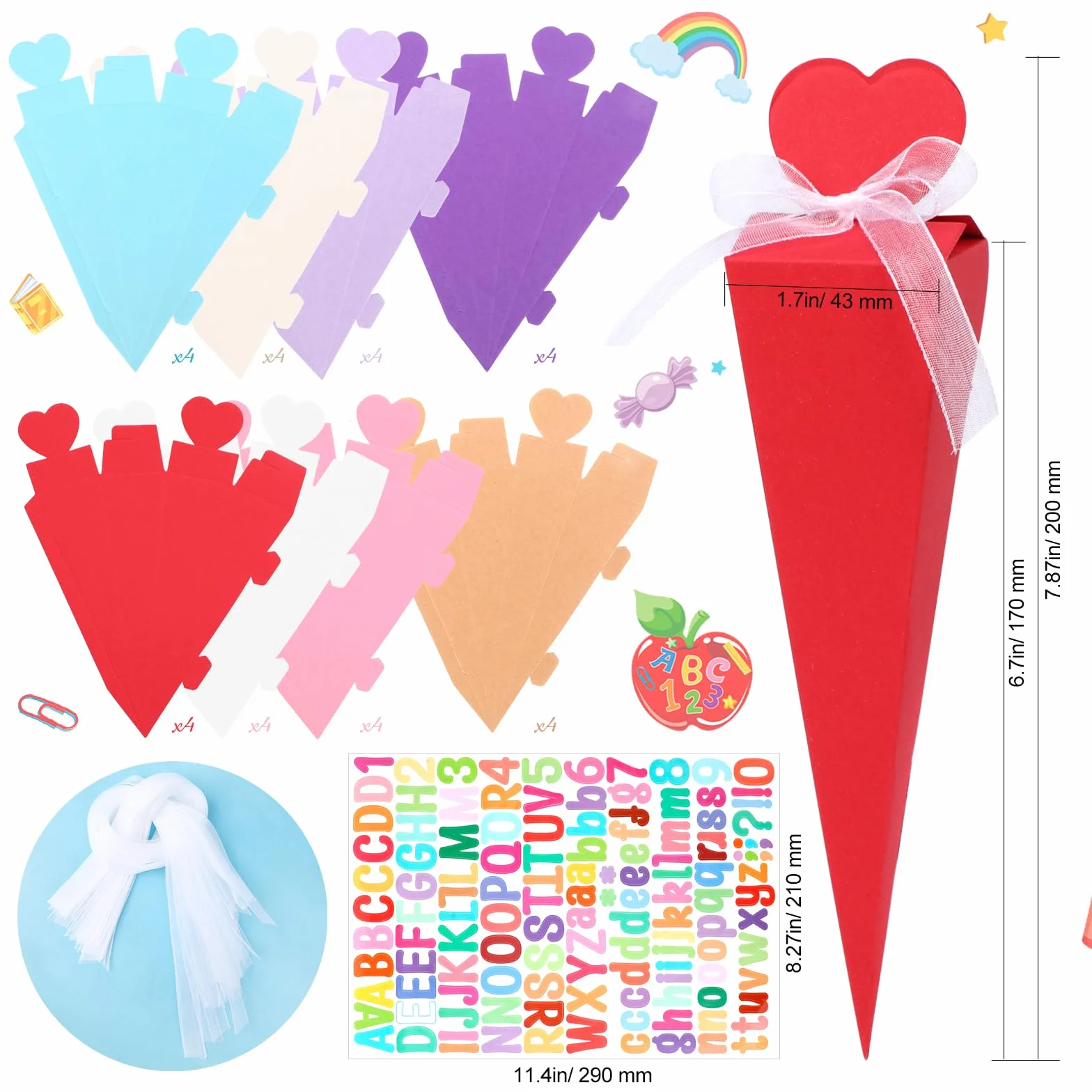 Schultüte Geschwistertüten Einschulung Kleine Schultüte Jungen Mädchen Zuckertüte zum Befüllen DIY Faltbare mit Aufklebern Band
