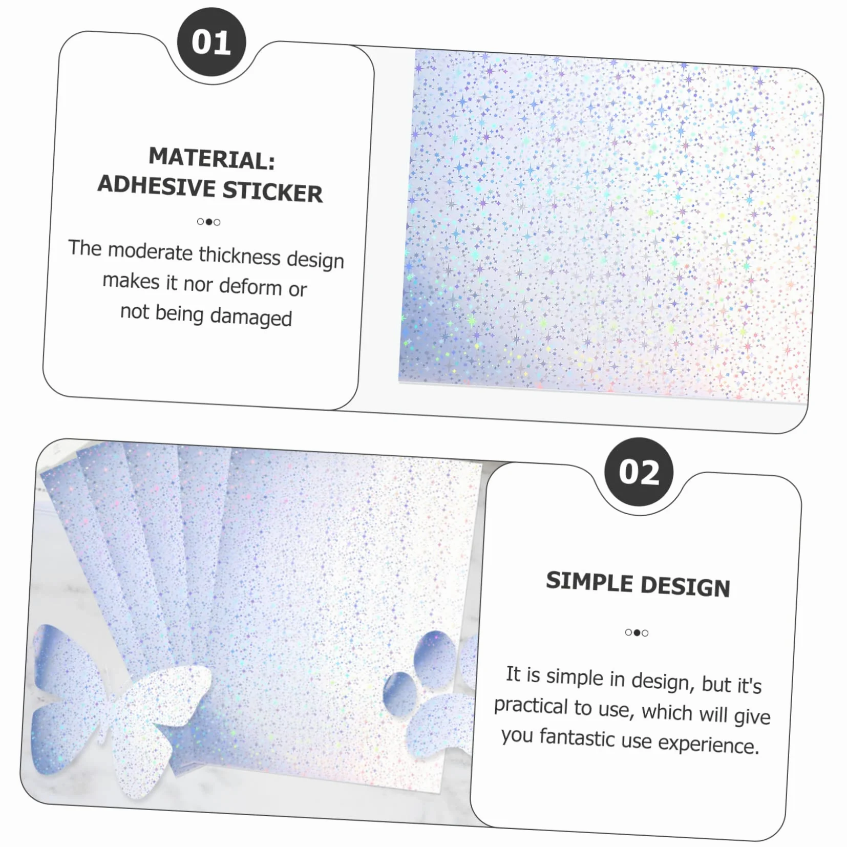 Carta Adesiva Olografica A4 20 Fogli per Stampante | Superficie Glitter, Spessore Medio e Stabile, per Lavoretti Artistici e Etichette Prezzo