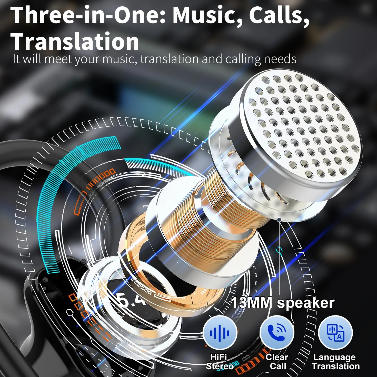OYIB AI Cuffie Traduzione, Bluetooth 5.4 Auricolari con 164 Lingue/6 Modalità di Traduzione Nero Chiaro