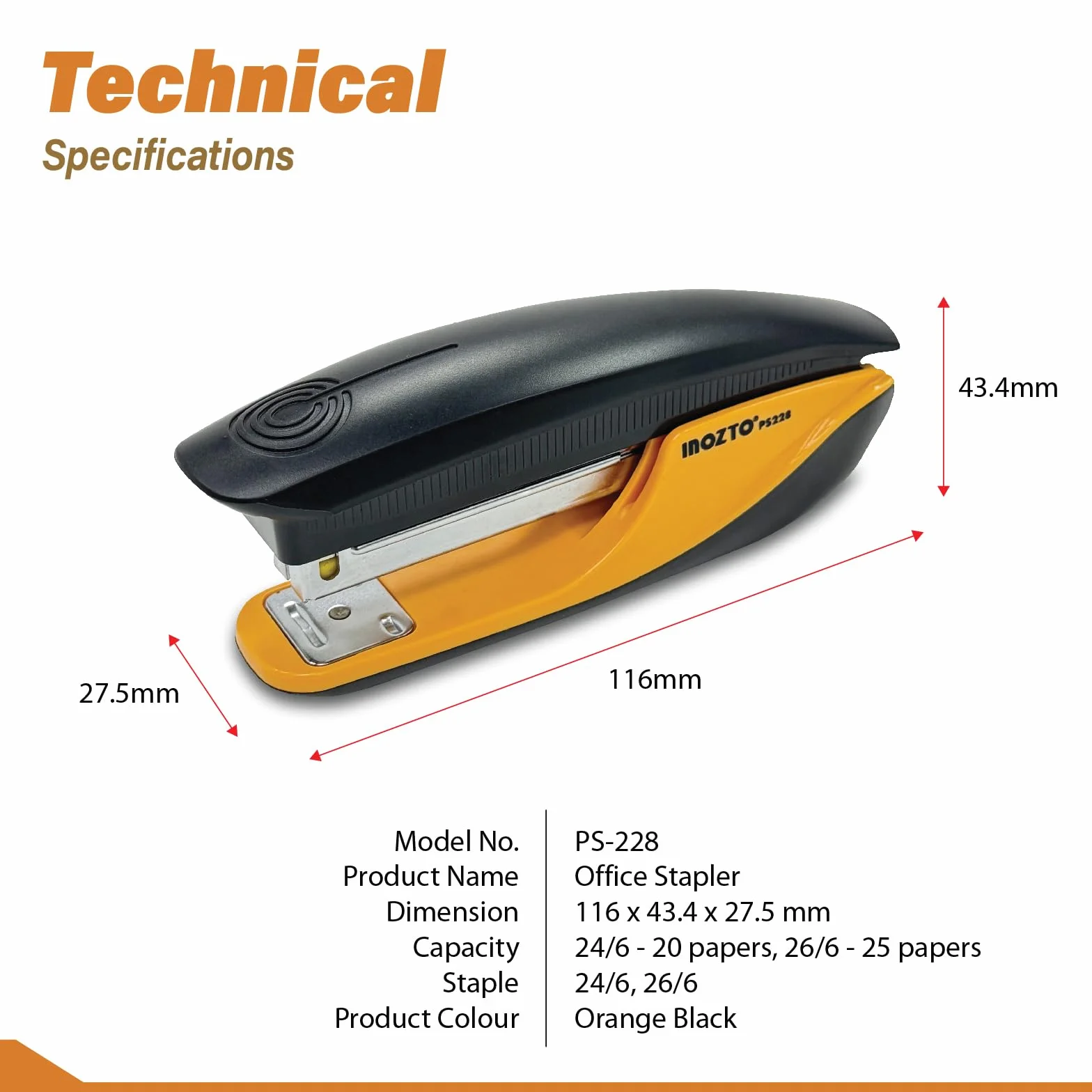 Cucitrice ergonomica, capacità di 20 fogli e 100 punti metallici, con levapunti e base antiscivolo, per ufficio, scuola, uso domestico, logo e colori personalizzati