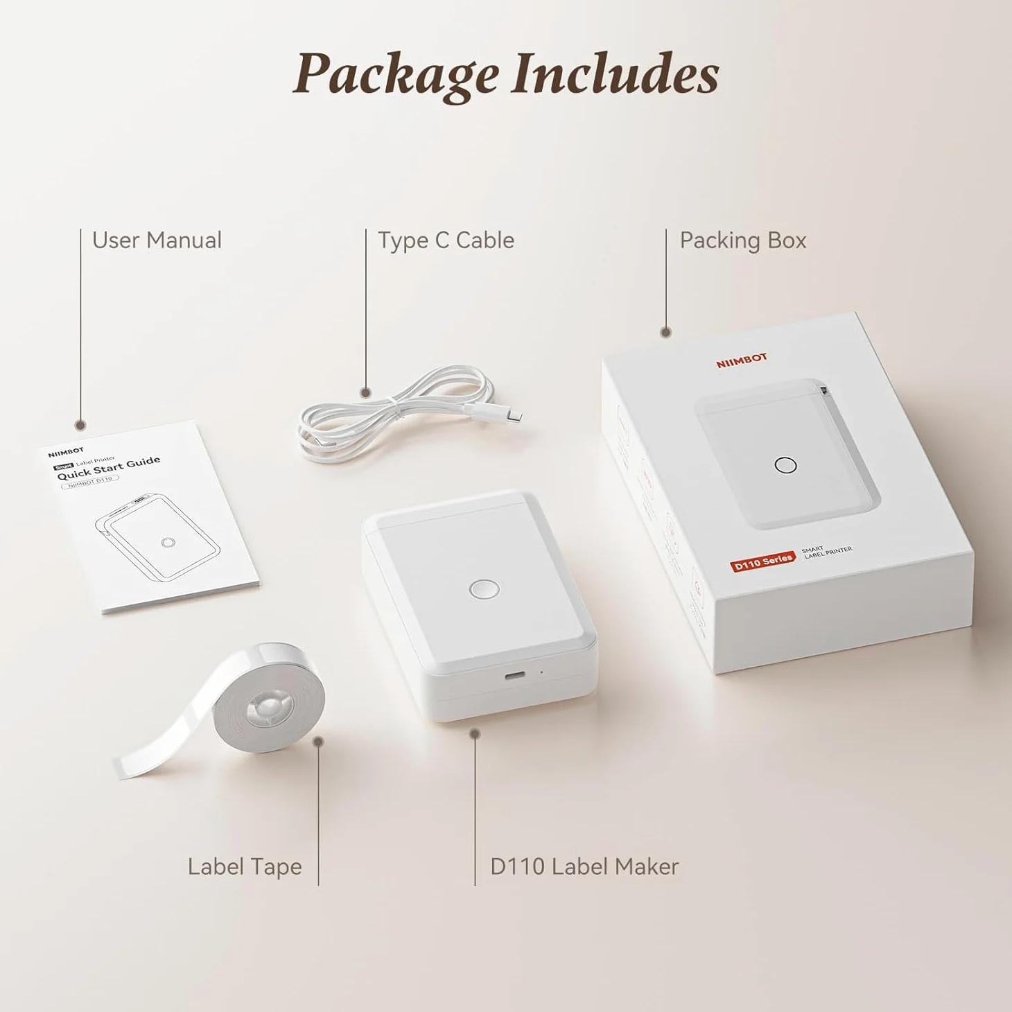 Label Maker D110 Etichettatrice termica Bluetooth con nastro, stampante portatile per etichette senza inchiostro, portatile e ricaricabile, con più modelli per casa e ufficio, compatibile con iOS