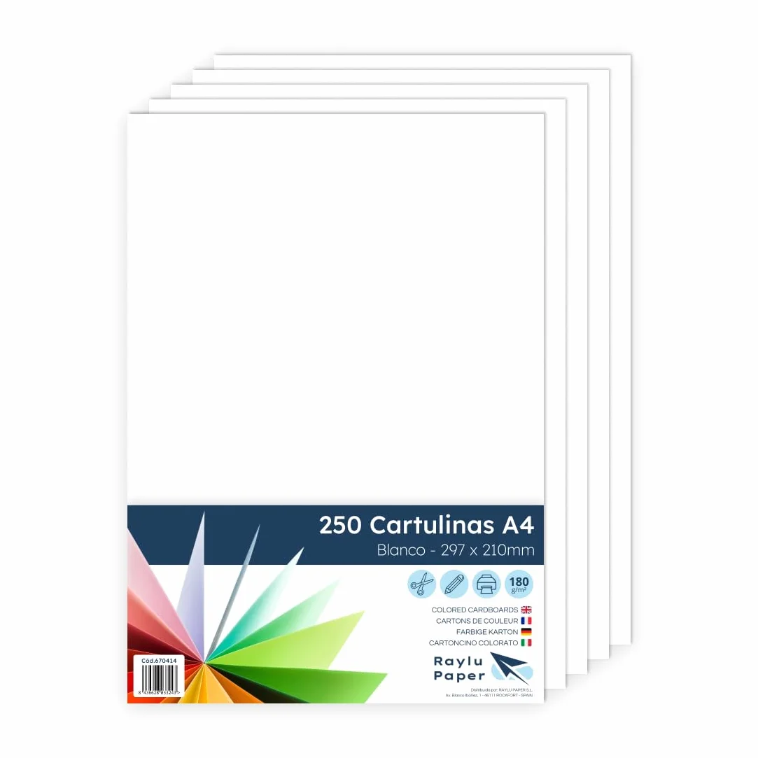 Cartoncini A4 bianchi 250 pezzi 180 g 210 x 297 mm per rilegatura e ufficio