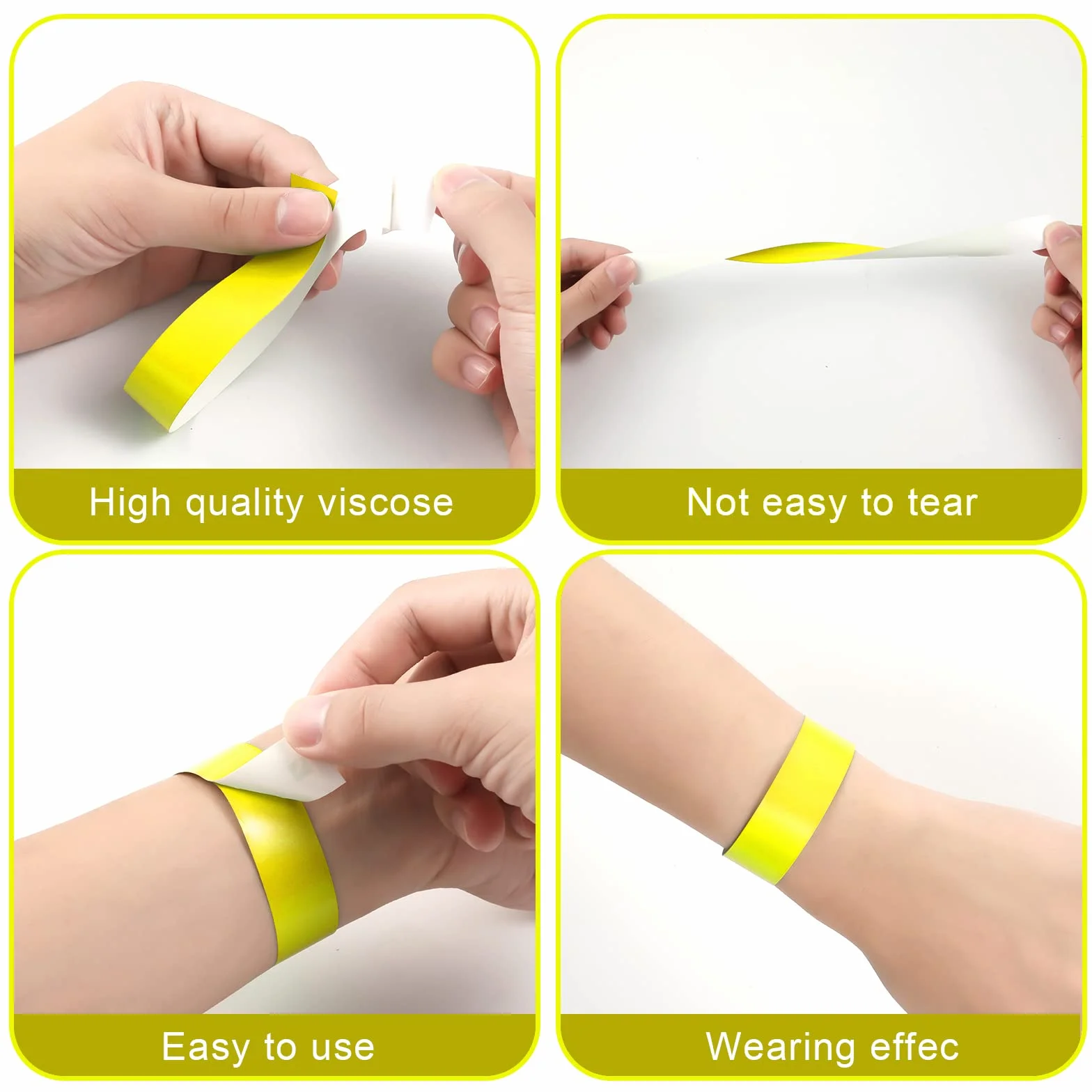 Braccialetti di Carta per Eventi Impermeabili 1000 Pezzi Colorati per Festival Musicali Concerti (Giallo)