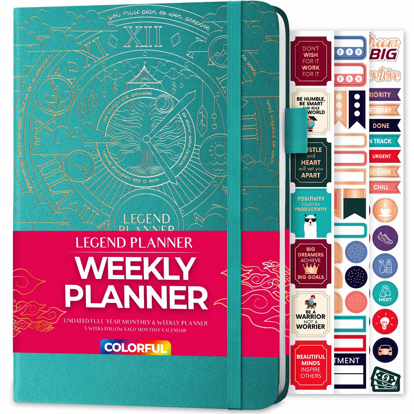 Legend Agenda settimanale colorata 2a edizione – Agenda senza data per la gestione del tempo, la definizione degli obiettivi, la produttività, le attività e le liste delle cose da fare, formato A5