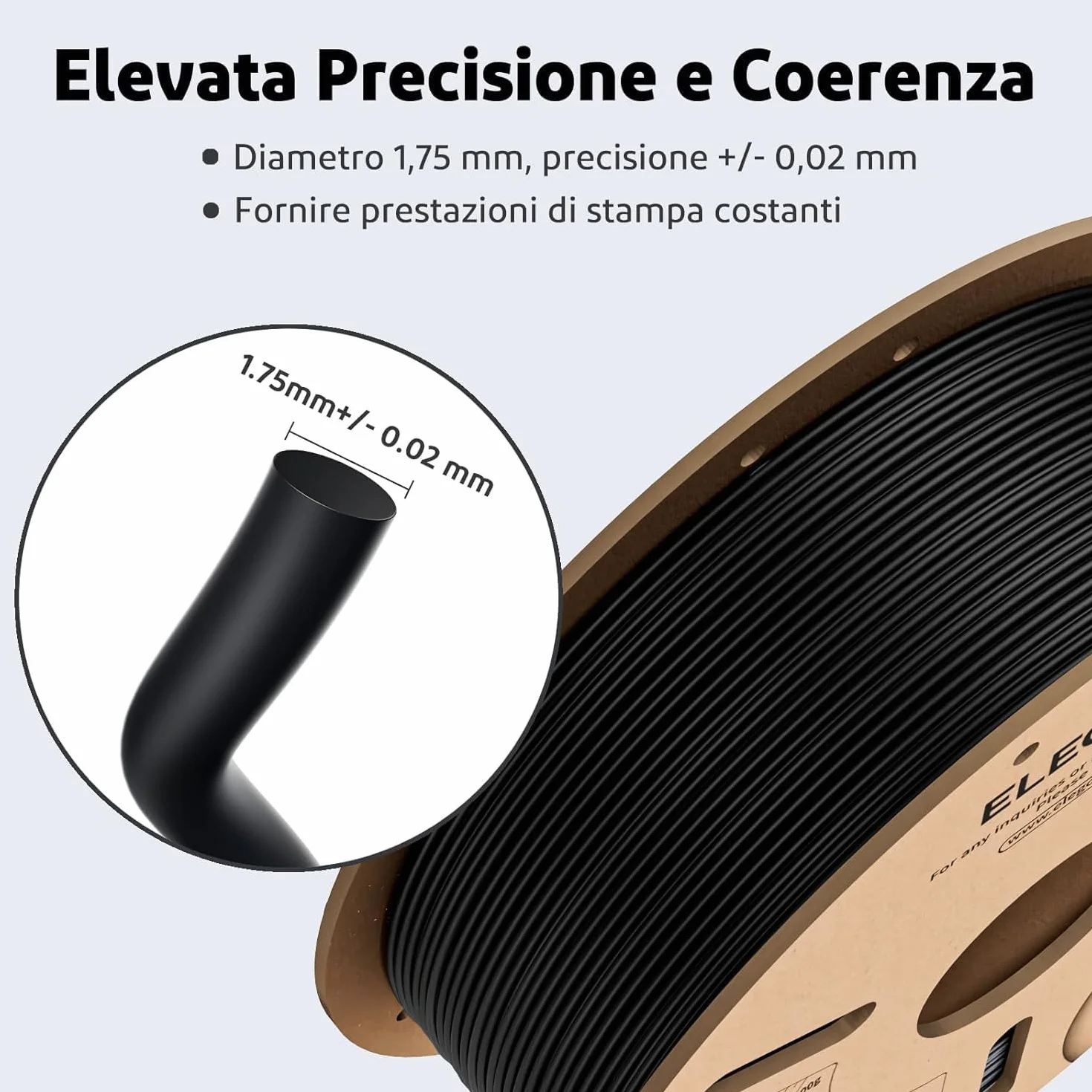 ELEGOO Filamento PLA 1,75 mm 1 kg per Stampante 3D Precisione Dimensionale +/- 0,02 mm