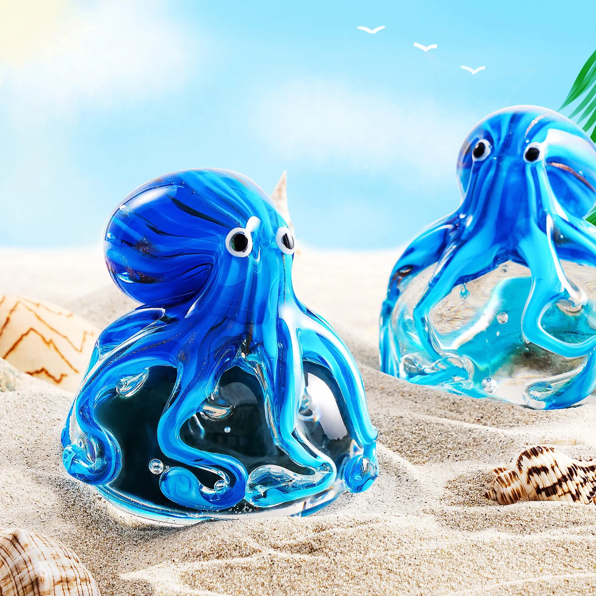EUSTUMA Ornamento a forma di polpo in vetro soffiato a mano, ornamento a forma di animale marino per acquario, collezione di animali marini per regalo di compleanno, fermacarte da ufficio in vetro per