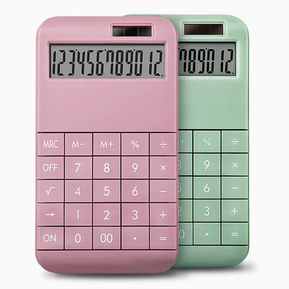 Set di 3 calcolatrici da tavolo a 12 cifre con display LCD a doppia alimentazione per casa e ufficio, rosa