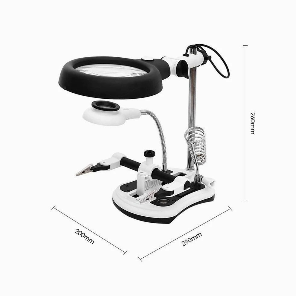 Lente d'Ingrandimento e Lampada da scrivania, Supporto con Lente d'Ingrandimento, Morsetto e Clip a Coccodrillo.,