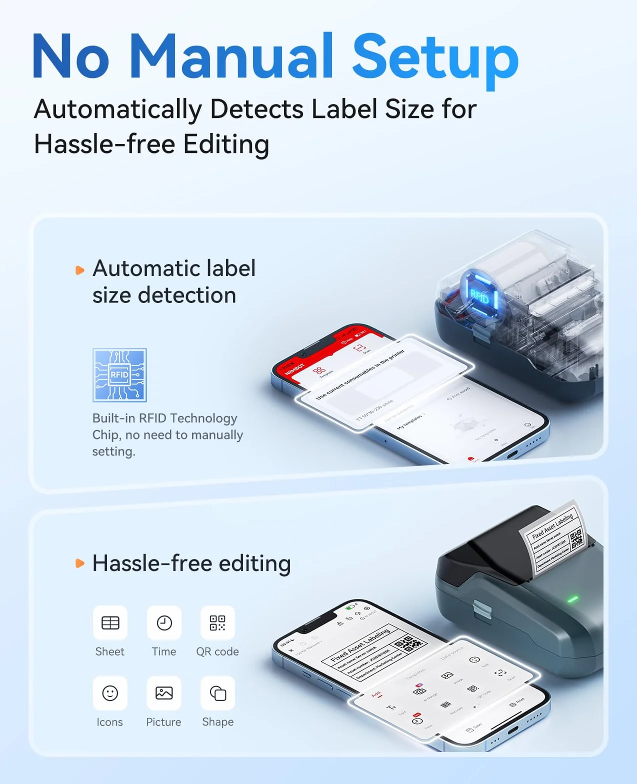 NIIMBOT B1 Etichettatrice Bluetooth Stampante Etichette con Nastro Impermeabile, App 60 Caratteri 1600 Icone, iOS Android PC