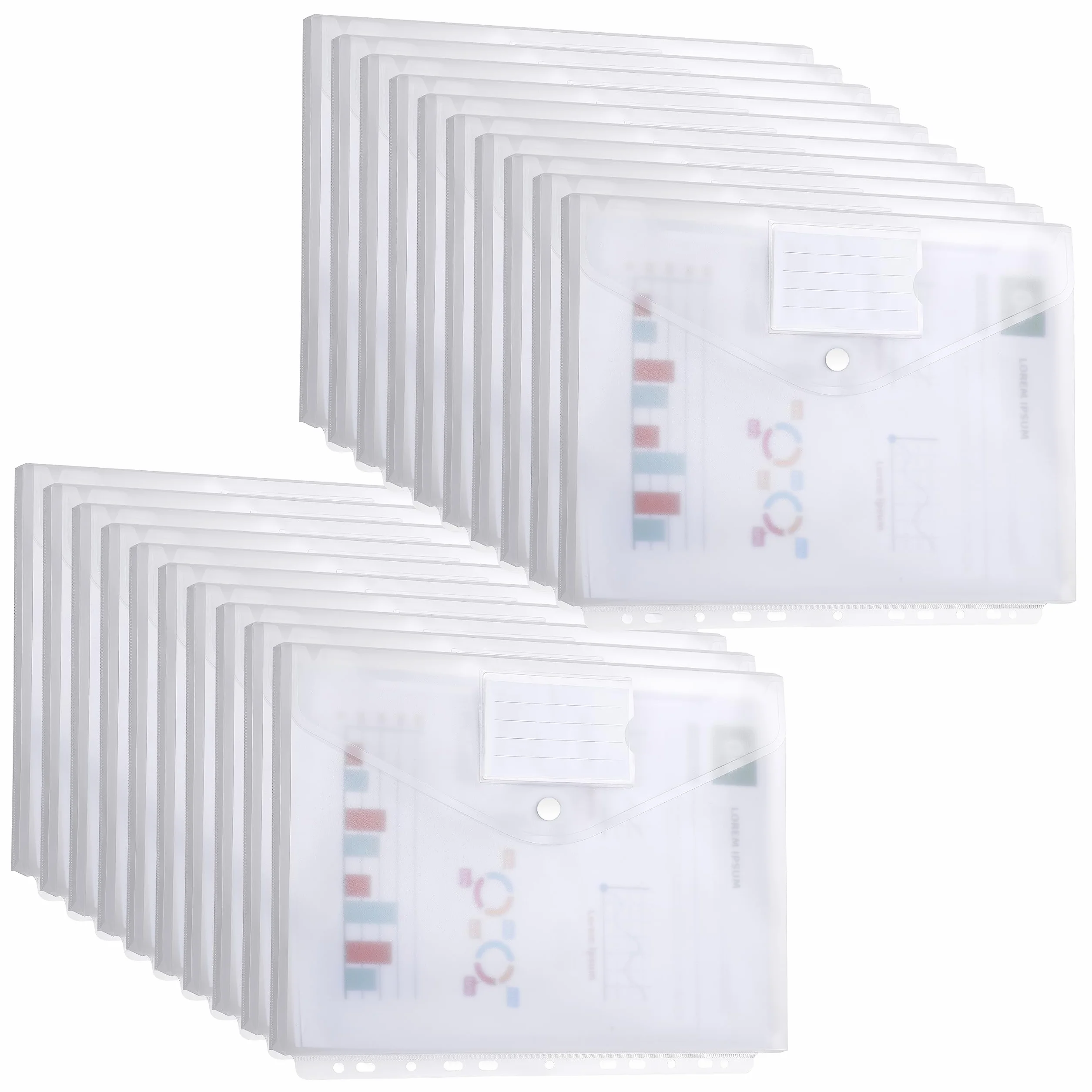 Document Wallet A4 Filing - Confezione da 20 cartelle portadocumenti A4 con 11 fori and Label Pocket - Custodia impermeabile per l'organizzazione dei documenti (tridimensionale)