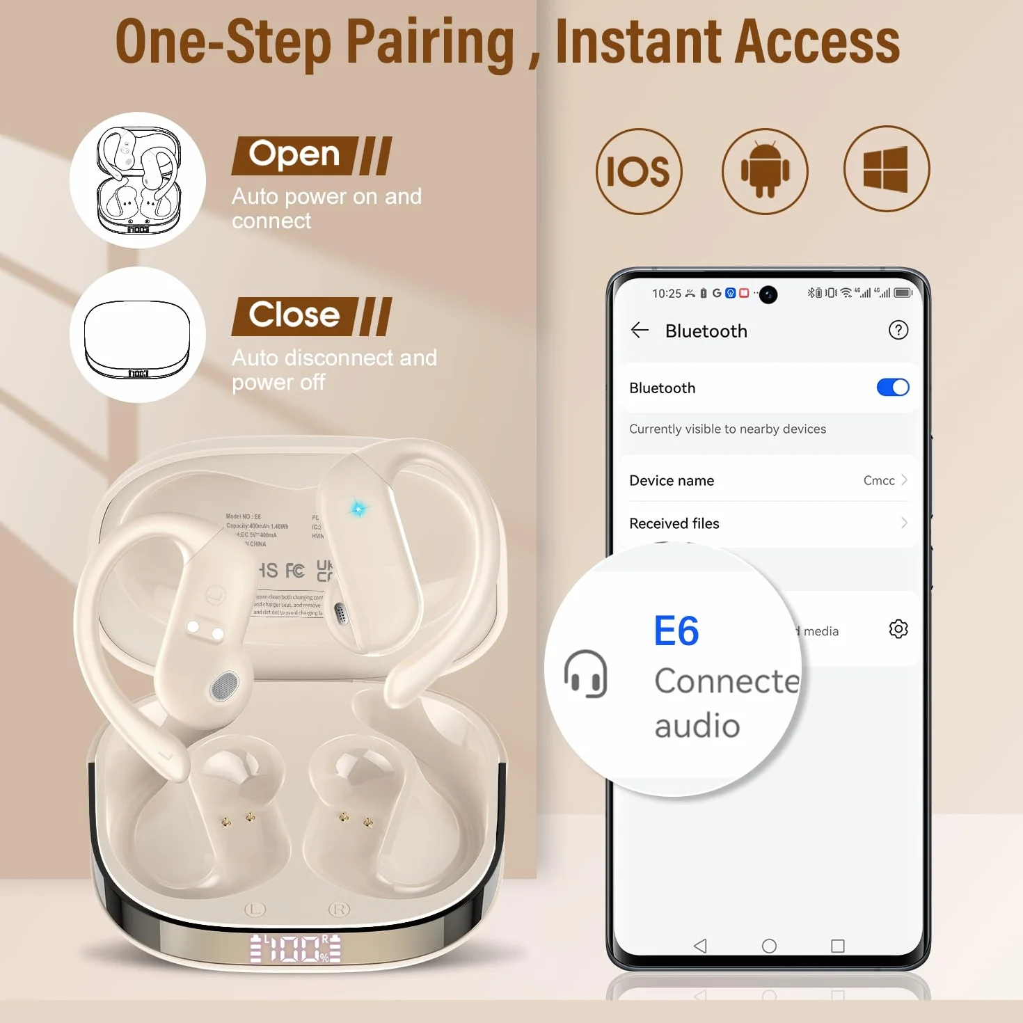 AI Cuffie Traduzione Simultanea, 3-in-1 Bluetooth 5.4 Cuffie Traduzione con 165 Lingue/8 Modalità, 42 Ore Open Ear Auricolari Bluetooth con APP e Codice Autorizz Permanente per Viaggi/Affari, Bianco