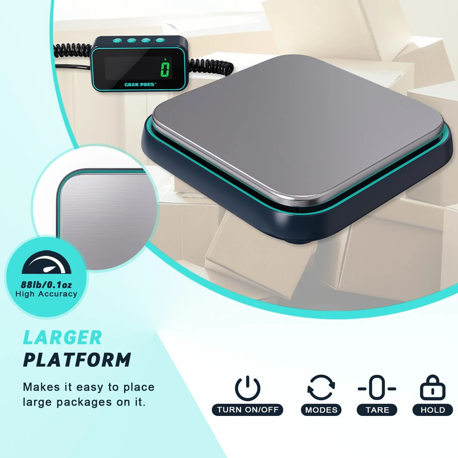 GRAM PRES Bilancia digitale per spedizioni, 39 kg/2,8 g, bilancia postale ad alta precisione per pacchi con display LCD Hold/Tare/separato, bilancia postale in acciaio inox, bilancia per pacchi