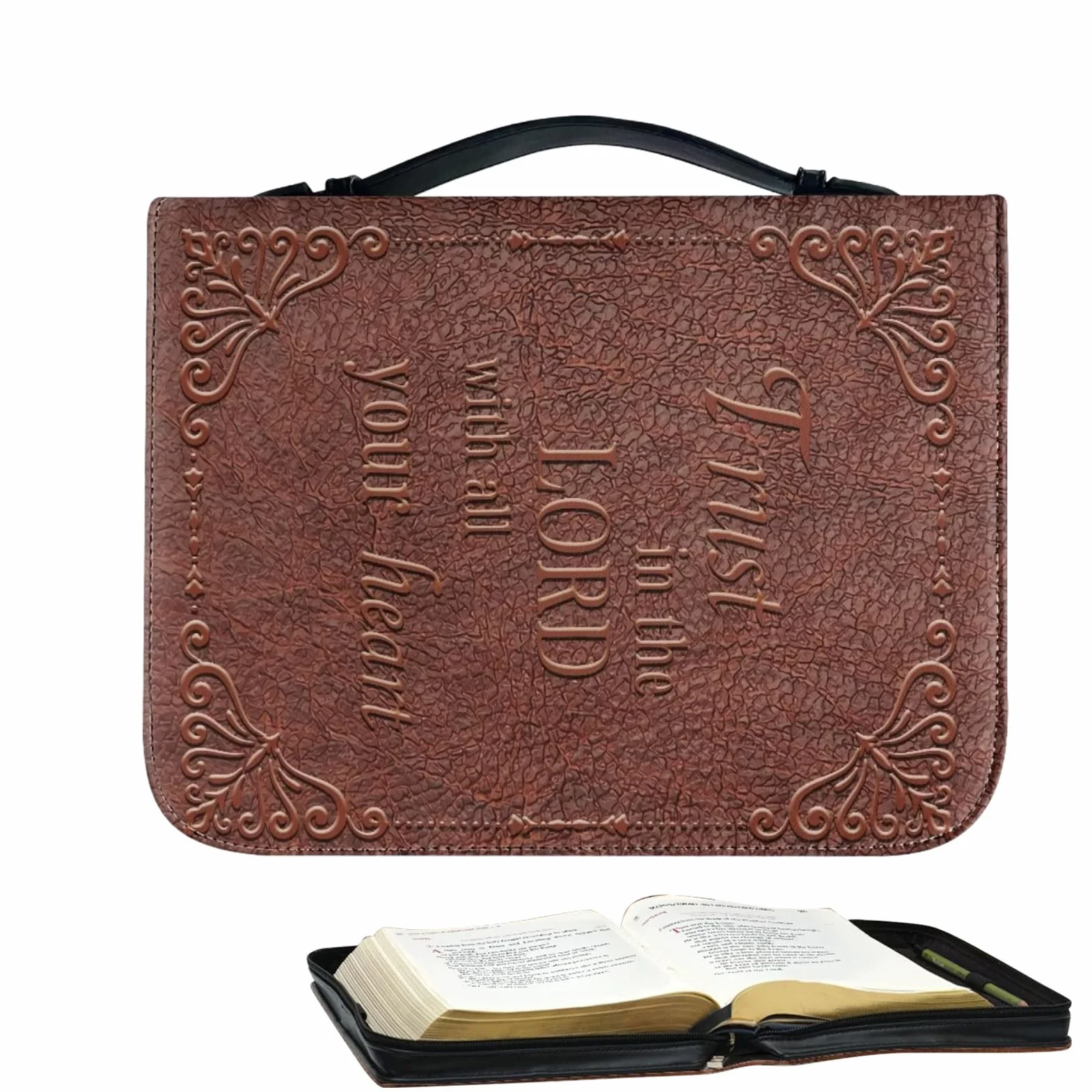 PU Leather Bible Carrier Bag with Handle - Portable Church Bags for Worship & Study