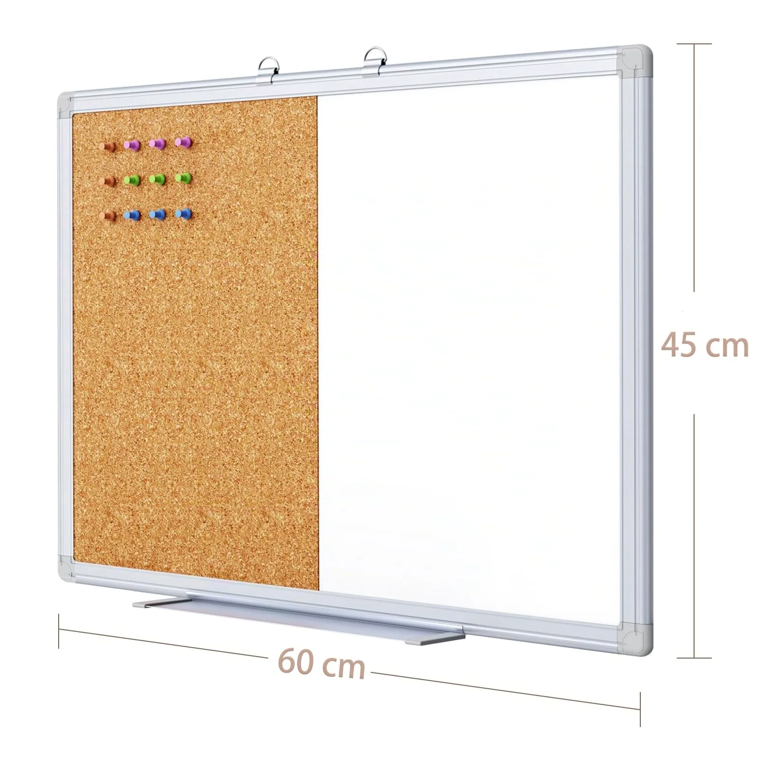 maxtek Lavagna Magnetica con Bacheca 60 x 45 cm, Lavagna Cancellabile Combinata Messaggi da Appendere, Bacheca in Sughero da Parete per Homeschooling, Ufficio, Aula