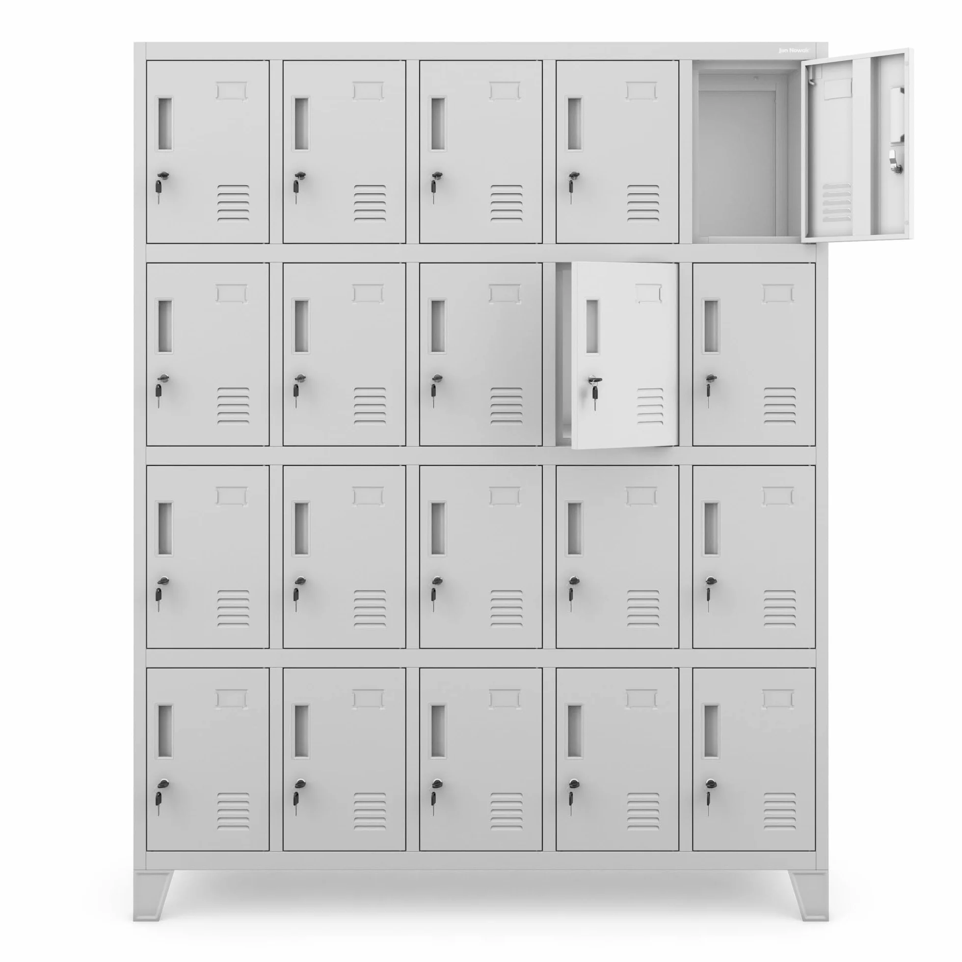 Jan Nowak Domator Armadietto spogliatoio Armadio metallico con 20 Scomparti Fessure di ventilazione Rivestimento in polvere 172 cm x 136 cm x 45 cm (Grigio)