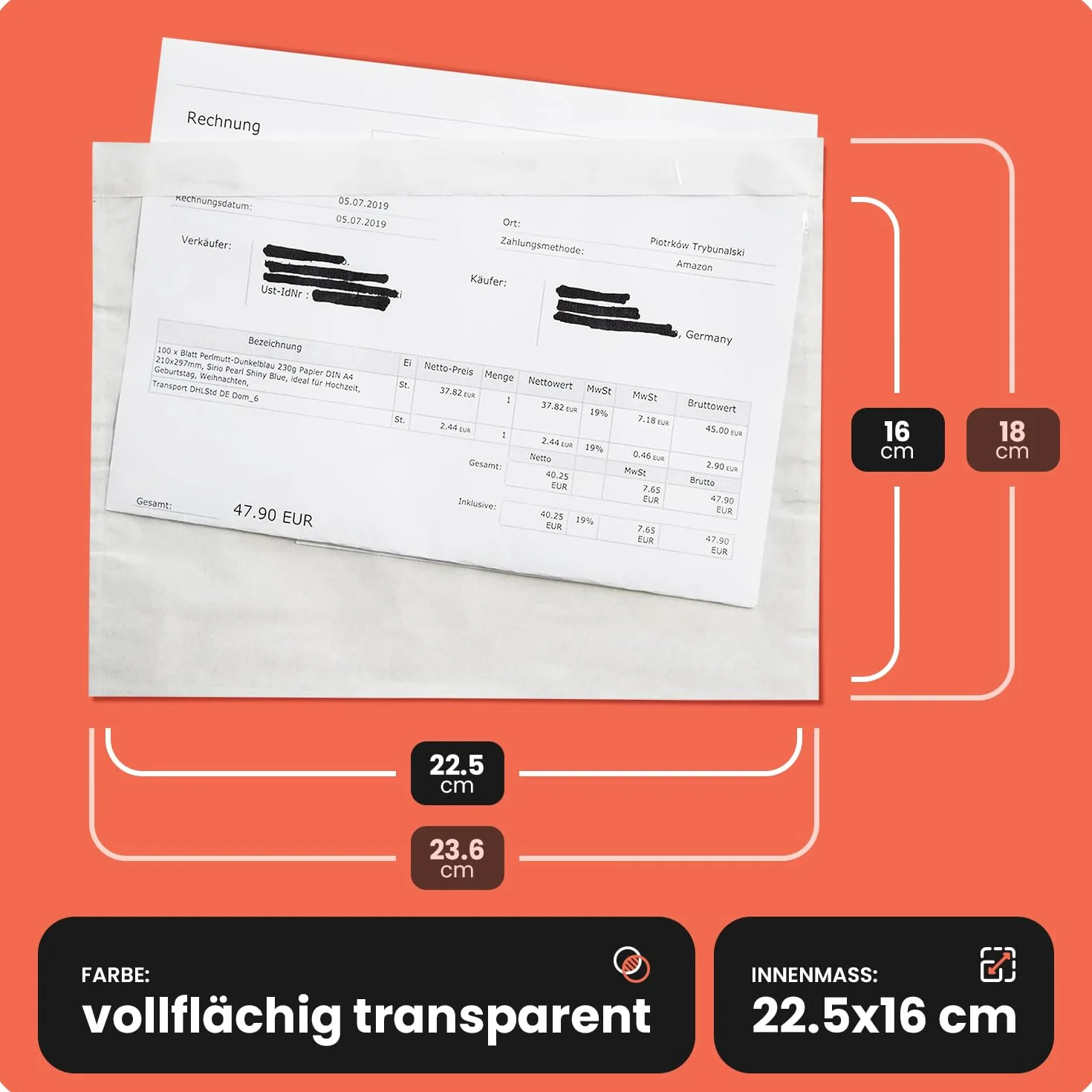 Netuno busta porta documenti autoadesiva C5 24x18,1 cm trasparente per spedizioni