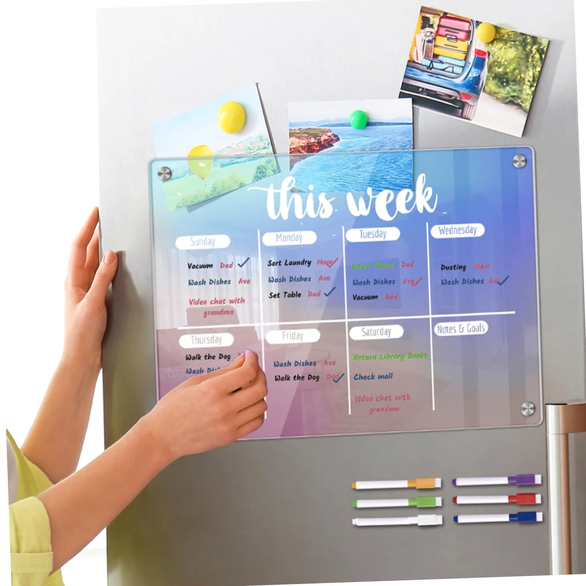 Planning Board Magnetico Settimanale in Acrilico, Set 7 Pezzi | Promemoria Giornalieri, Aderisce al Frigorifero, Superficie Cancellabile a Secco, Non Lascia Residui