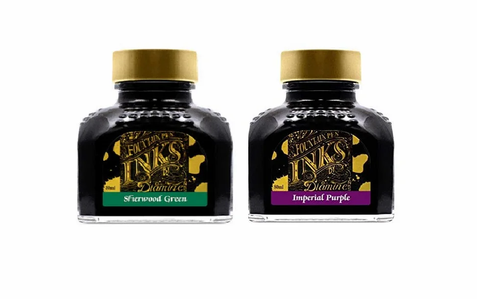 Diamine, confezione da 2 penne stilografiche da 80 ml, colore: verde Sherwood e viola imperiale