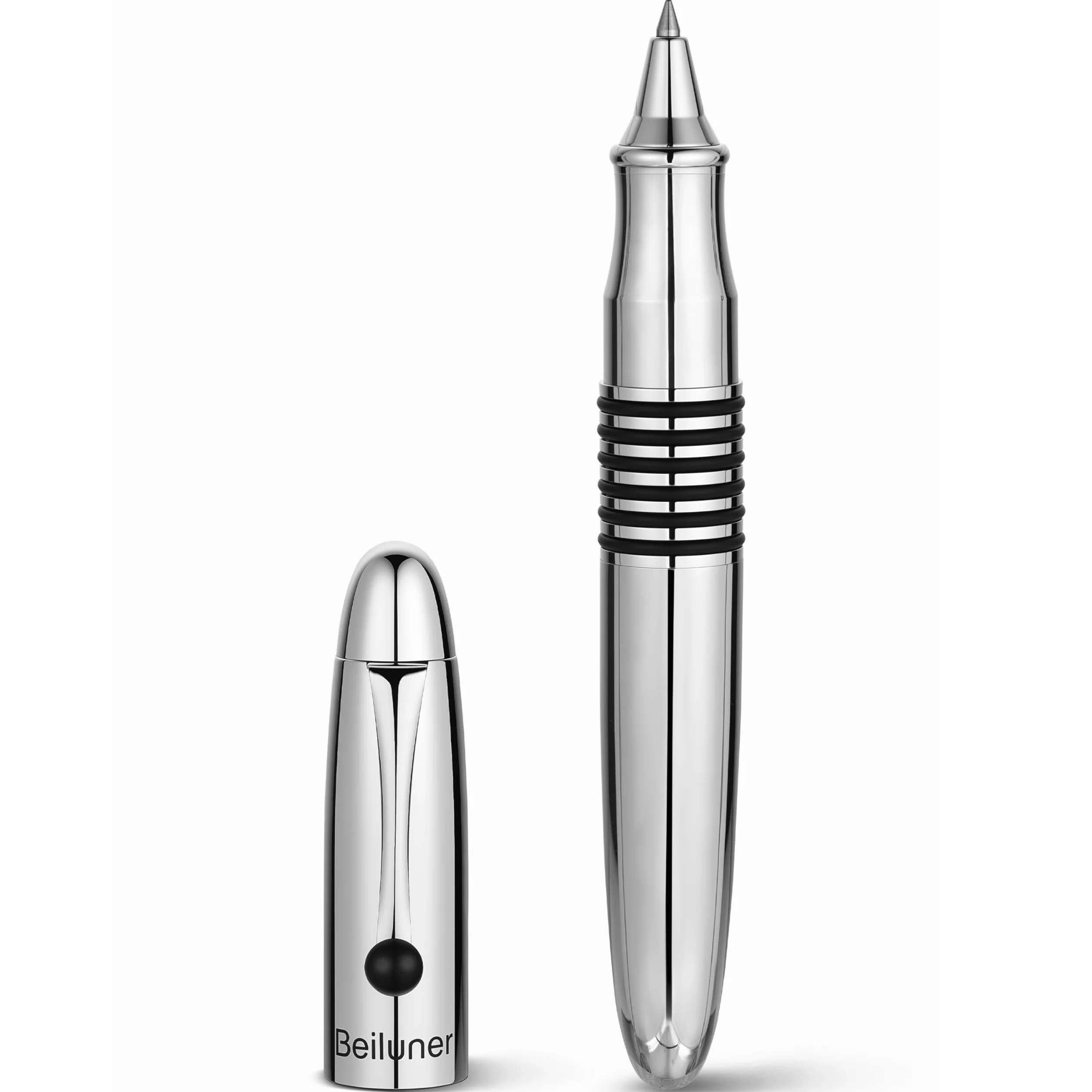 BEILUNER 320 Penna Rollerball di Lusso, Corpo in Metallo Cromato Lucido con Ricarica Schmidt, Set Regalo Dirigenziale EDC Peso Massimo per Uomo e Donna, Penna da Ufficio Professionale-Cromo Argentato