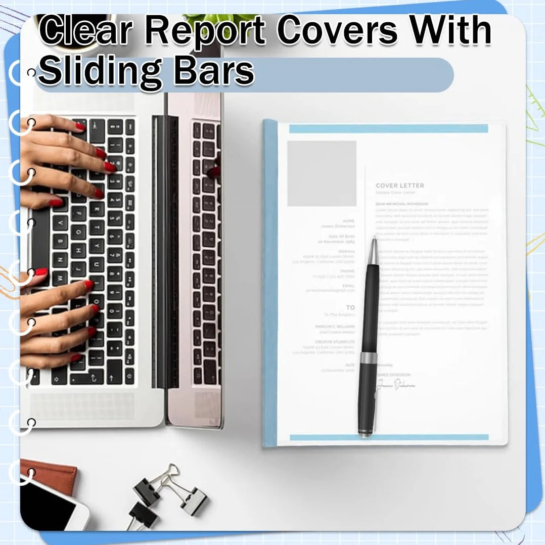 Plastica A4 Rapporto Copertina Cartella File Barra Scorrevole Copertine Rilegatura Clip Scuola Ufficio Blu