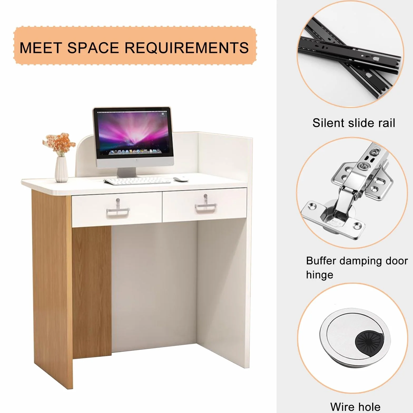 Moderno Banco da Receptionista,Bancone cassa per negozio,80CM Reception estetica con Luci LED,per Supermercato, Negozio di Convenienza, Hotel Lobby, reception ufficio,mobile cassa negozio(White)