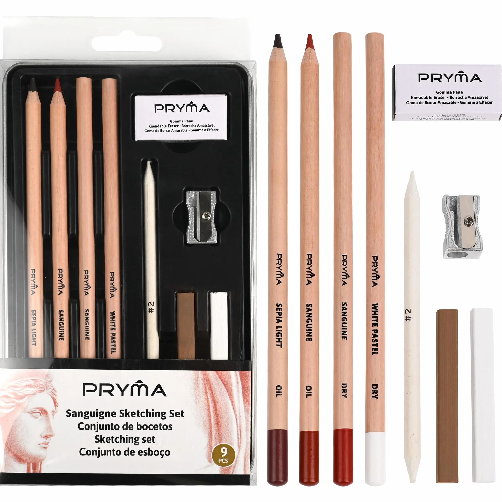 Sanguigne Sketching Set – Set da Disegno Artistico con Matite, Temperino e Gomma Pane