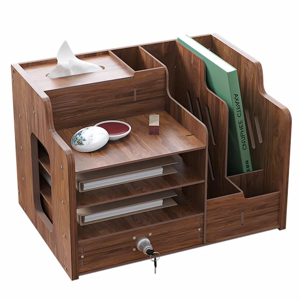 Organizer da scrivania in legno grande capacità formato A4 per ufficio casa scuola JB07-2 legno di noce