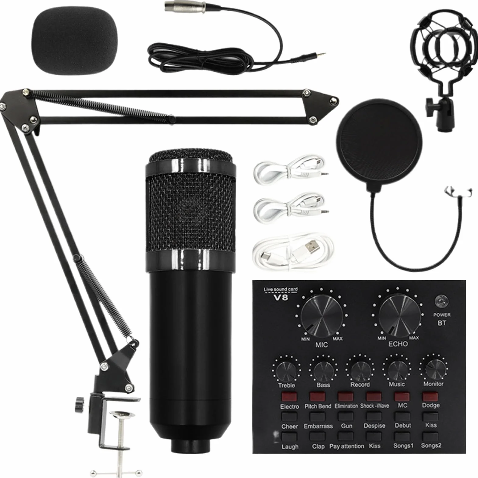 Set di microfoni di registrazione - kit microfono in streaming, attrezzatura audio professionale | Bundle microfono intuitivo intuitivo, condensatore podcast Set for Singers Anchors Live Streaming Rec