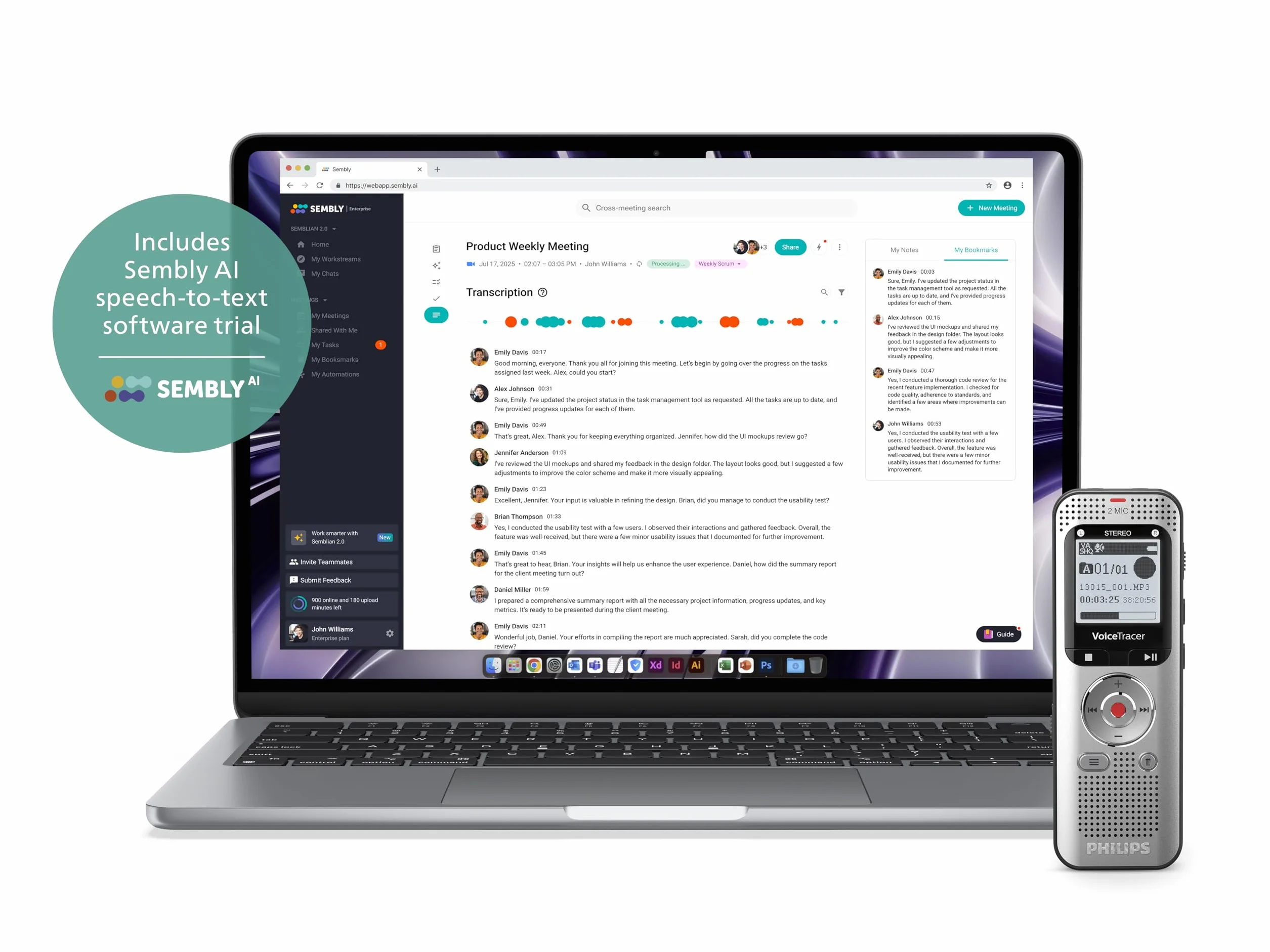 Philips VoiceTracer DVT2015, registratore vocale, 8 GB, 2 microfoni stereo. Licenza AI Sembly in prova: l’Intelligenza Artificiale crea riassunti, trascrizioni