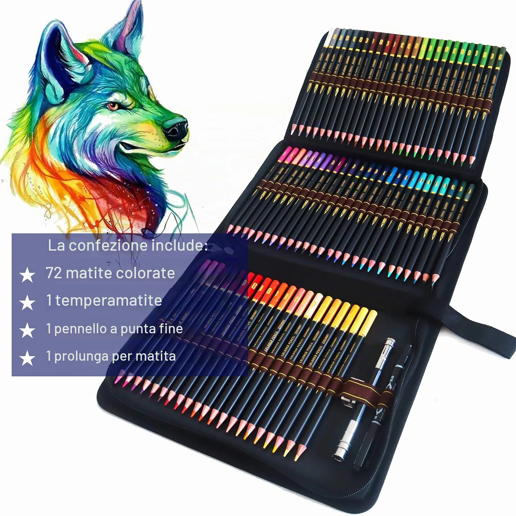72 matite colorate in astuccio con cerniera per adulti disegno colorare