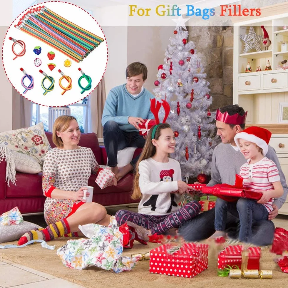 Set di 49 Pezzi Matite Flessibili e Morbide con Gomme Cancellare a Forma di Frutti Giocattoli per Bambini