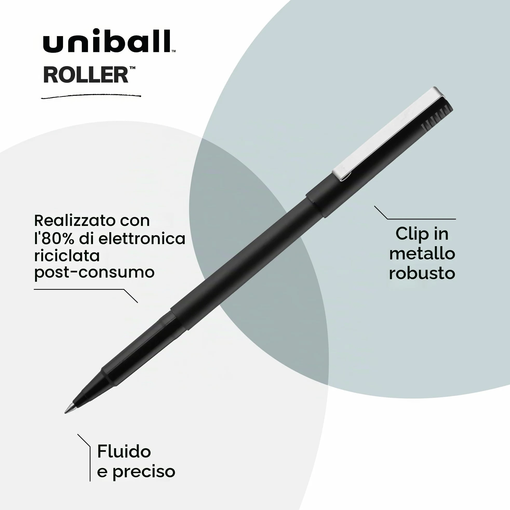 uni-ball Penne a rullo, punta micro (0,5 mm), nero, 36 pezzi