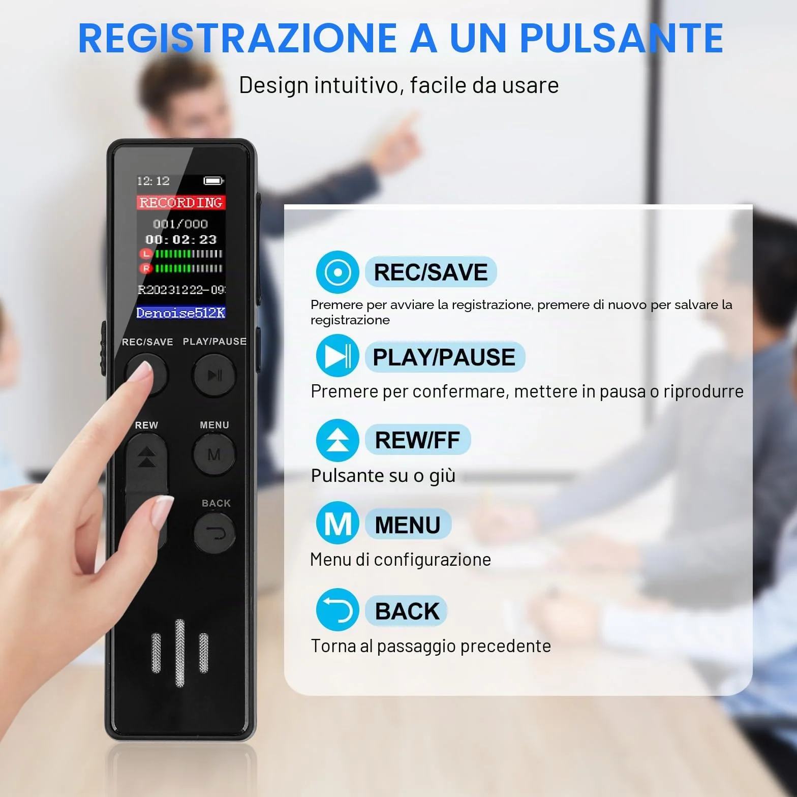 Registratore Vocale Digitale da 64 GB, Attivato, Portatile con Riproduzione, HD per Interviste/Lezioni/Riunioni