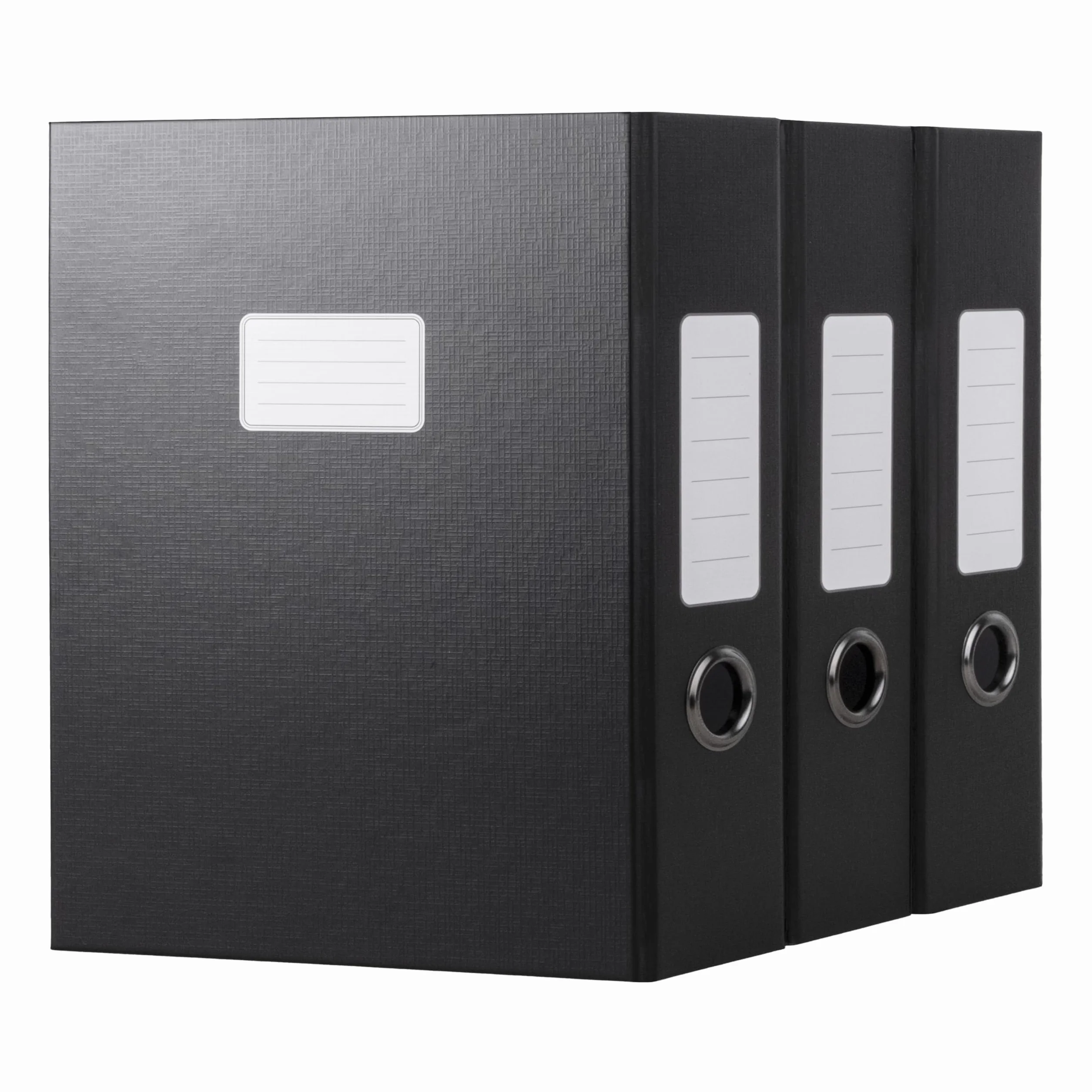 JiaWei Confezione da 3 Pezzi Scatola archivio da con Coperchio Magnetico,Dorso da 80 mm,In Cartoncino Extra Resistente da 1800 g/m²,Etichette con Scomparto Per il Nome DIN A4,32×24×8cm- Noir