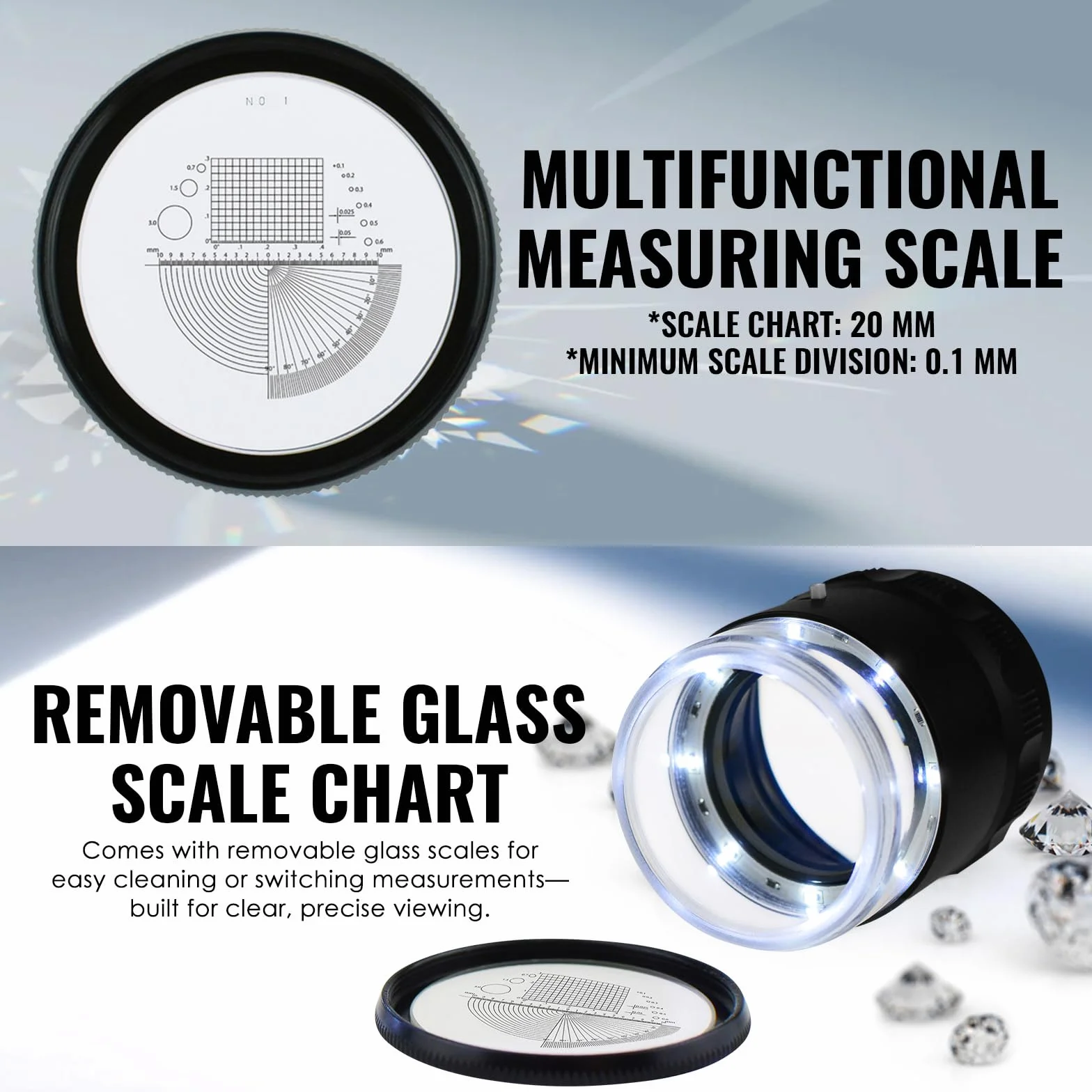 Scale Loupe 10x 8 Led Scala 20 Millimetri Grafico & 25 Millimetri Campo Visivo Magnifier
