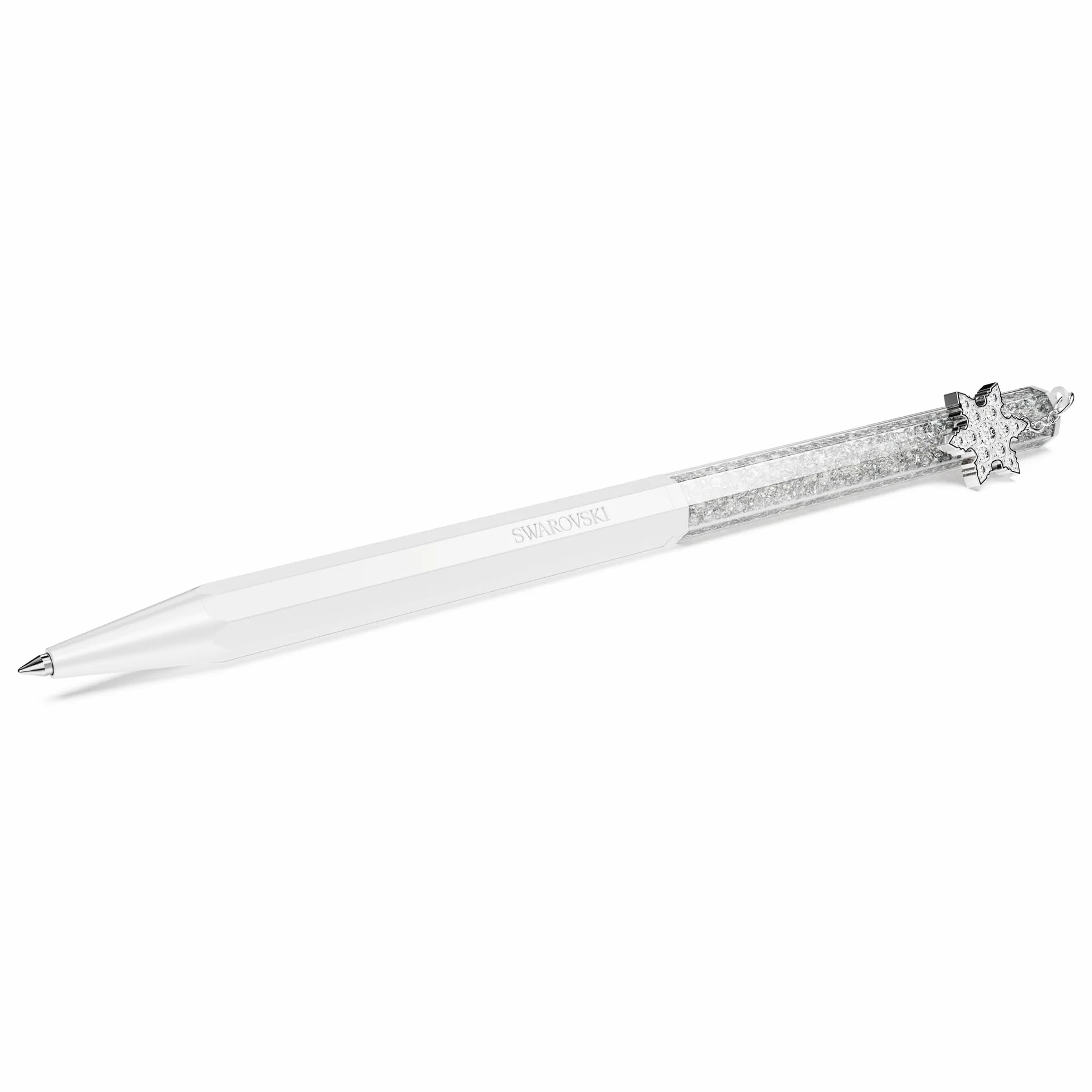 Swarovski Penna a sfera Crystalline, Forma ottagonale, Fiocco Di Neve, Bianco (Argentato), Laccato bianco