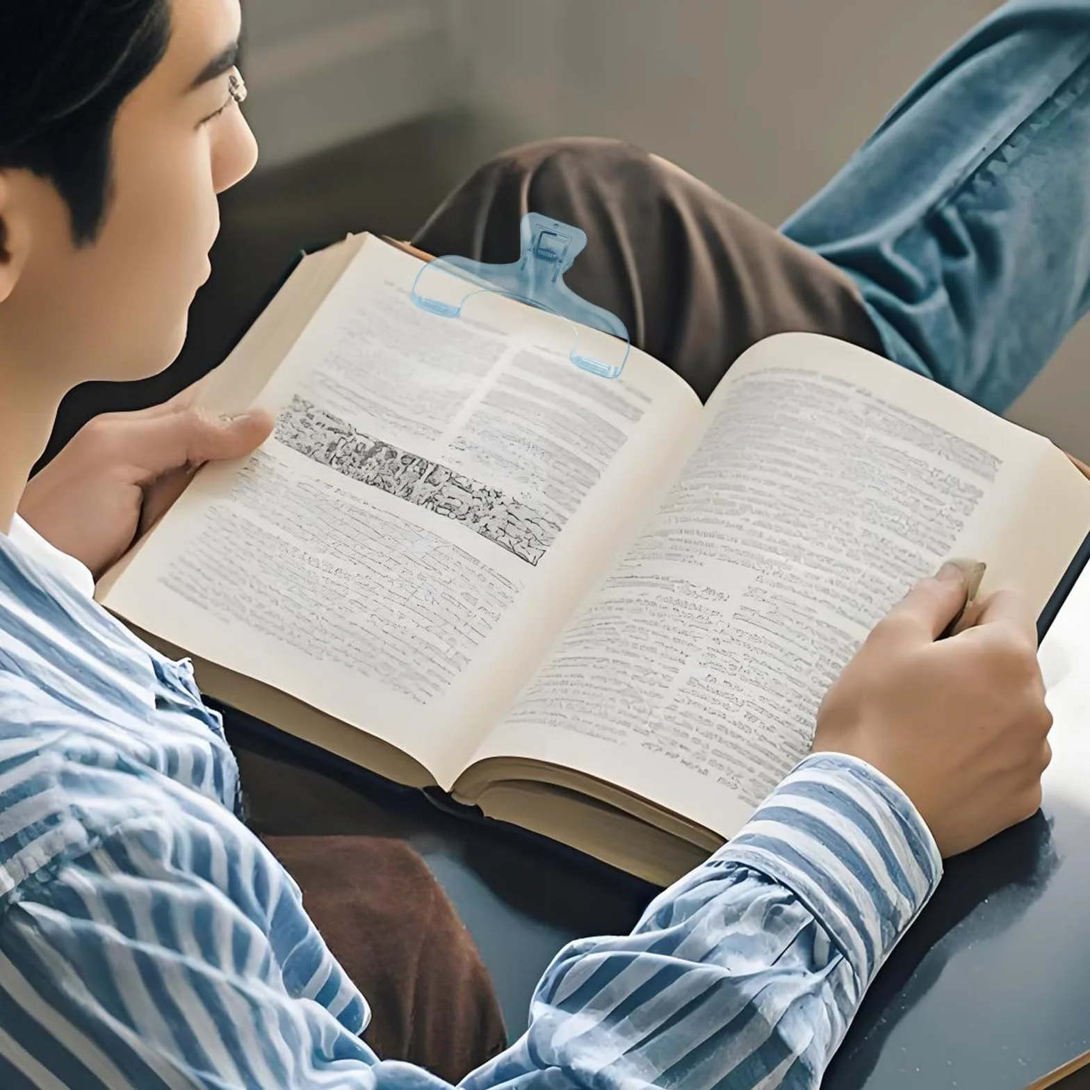 Clip per libri resistenti trasparenti blu multifunzionali porta pagine 2 pezzi