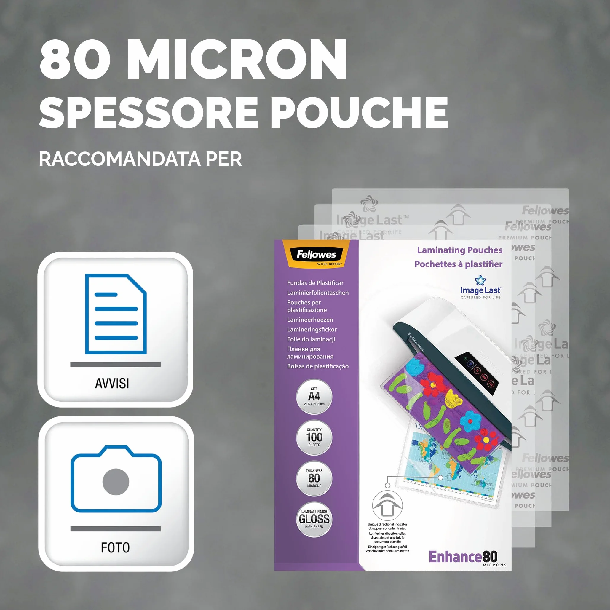 Fellowes Pouches per plastificazione A4 lucido 100 pezzi 160 micron